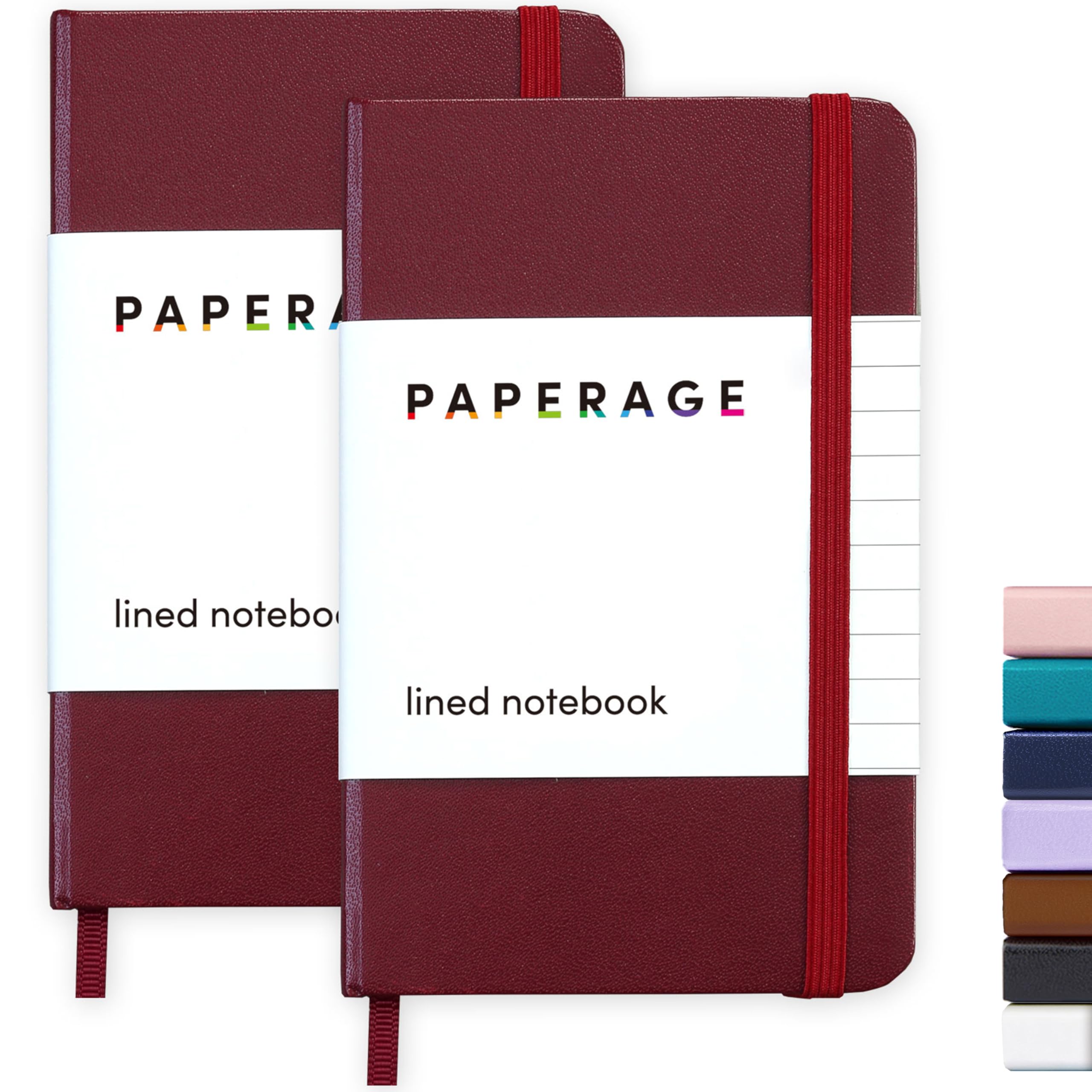 Premium PAPERAGE Lined Pocket Journal Notebook Set - 2 Pack Burgundy Hardcover, 160 Pages (80 Sheets) per Notebook, 3.6