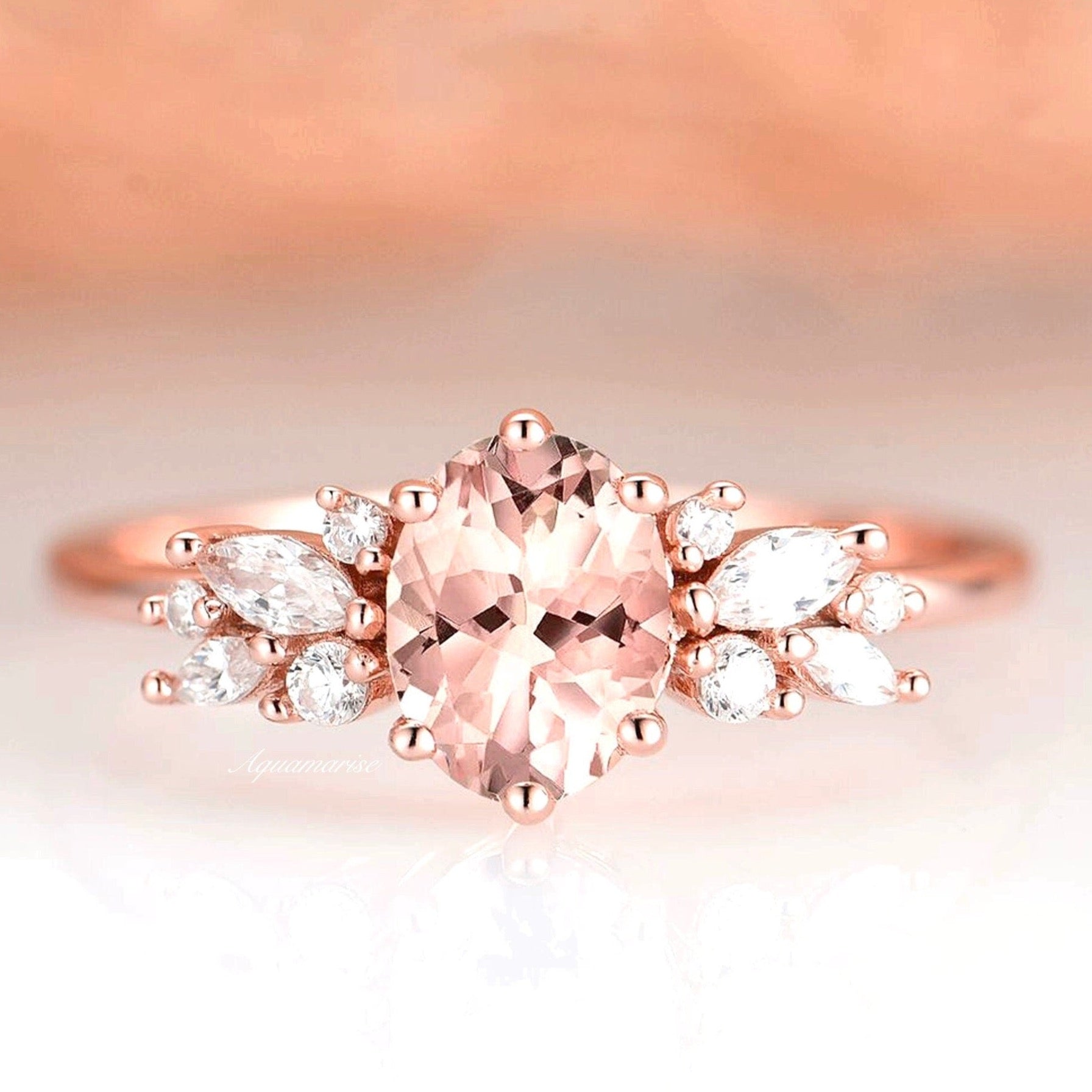 14K Rose Gold Vermeil Morganite Ring for Women - Elegant Engagement, Wedding, Anniversary & Gift Jewelry - Perfect for Romantic Occasions & Special Moments