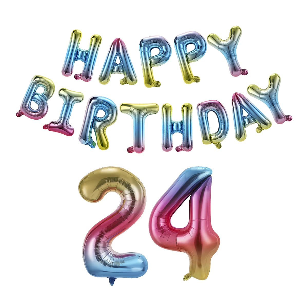 40 Inch Happy Birthday Number 24 Foil Balloon Banner - Rainbow Gradient Color Party Decor for Men & Women - Perfect for 24th Birthday Celebrations, Anniversaries & Special Events