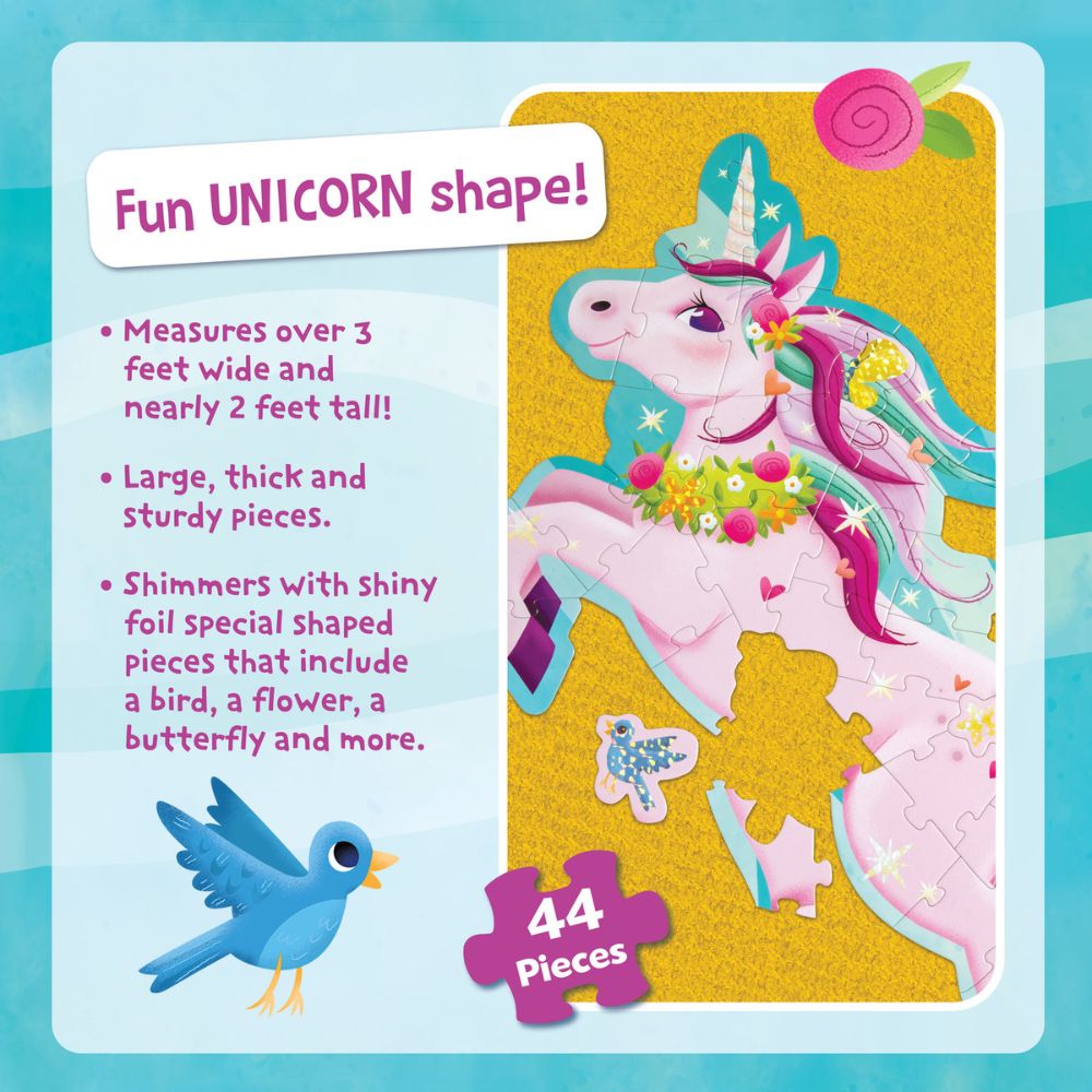 Peaceable Kingdom Shimmery Unicorn Floor Puzzle for Kids - 48-Piece Glittering Unicorn Jigsaw Puzzle for Children's Room Decor & Educational Playtime