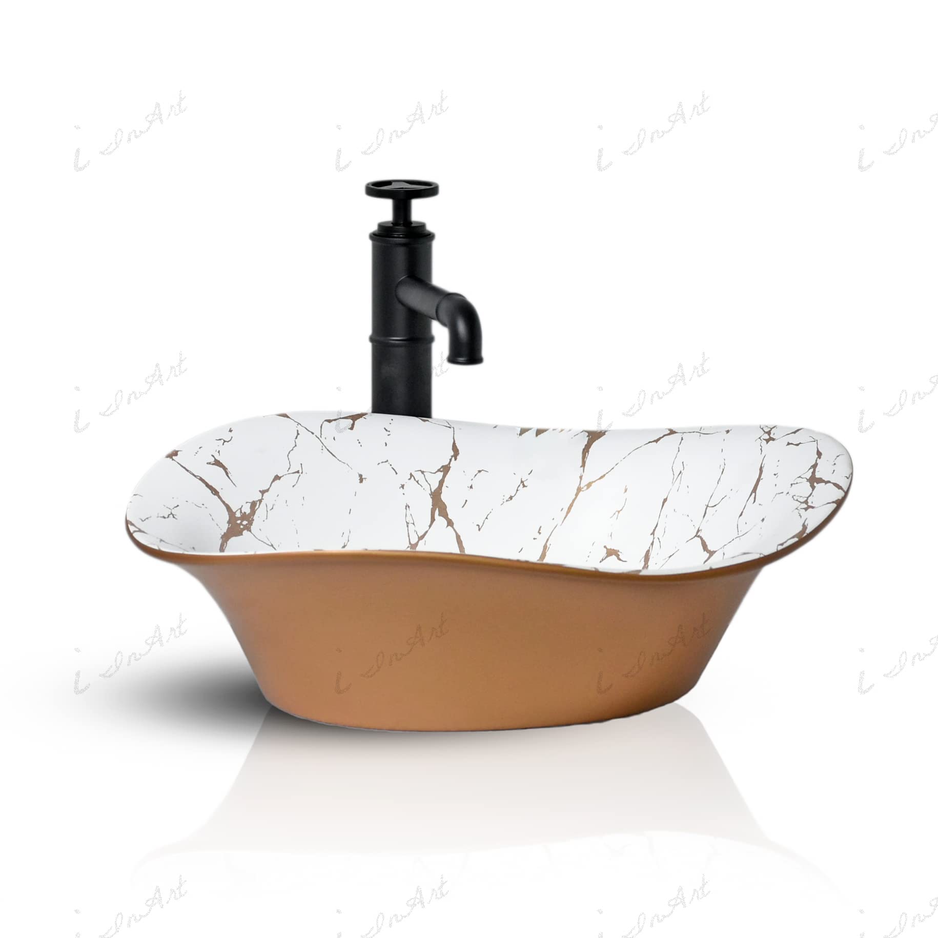 Ceramic Countertop Wash Basin Sink - Matt White Gold 19x14x6