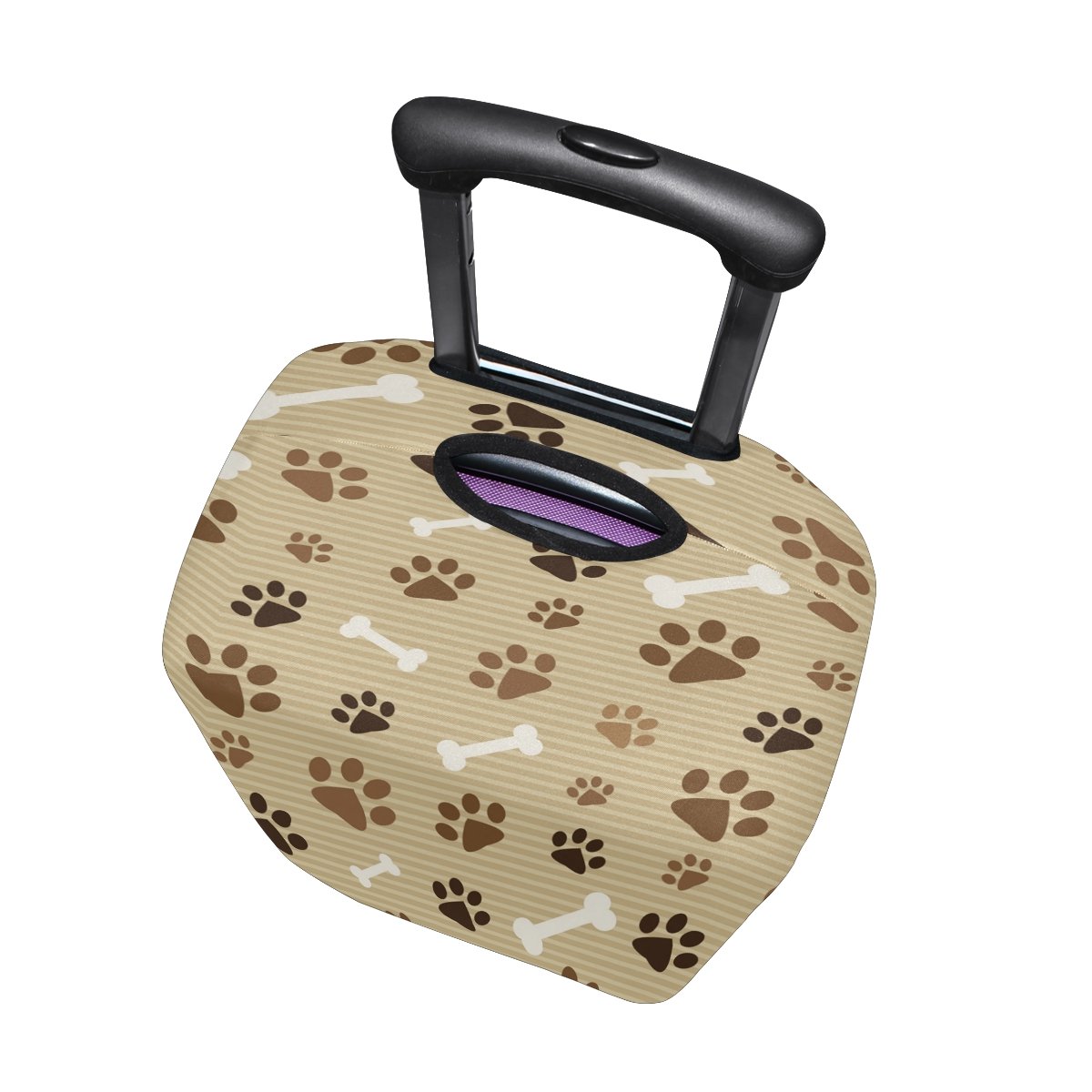 U LIFE Brown Striped Dog Paw Prints Luggage Cover - Waterproof Suitcase Protector for Travel | Perfect for Airplane, Train & Car Trips with Pets