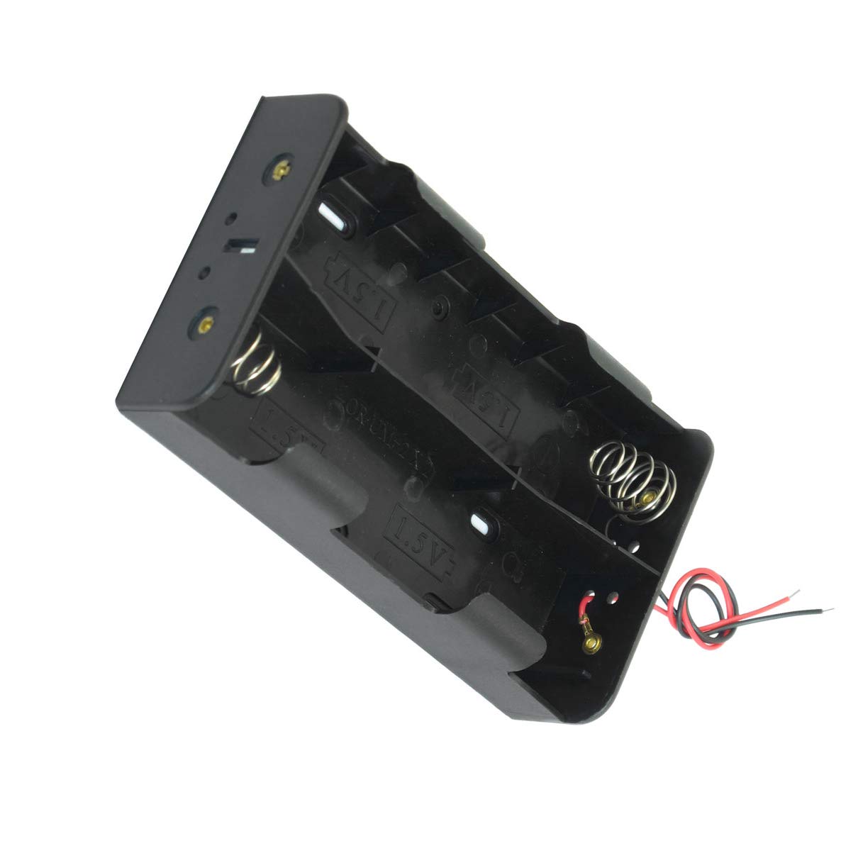 4-Pack Black Plastic D Battery Holder Case with Power Strips & Wire Leads - 1.5V Battery Organizer for Flashlights, Toys & Electronics Accessories Storage
