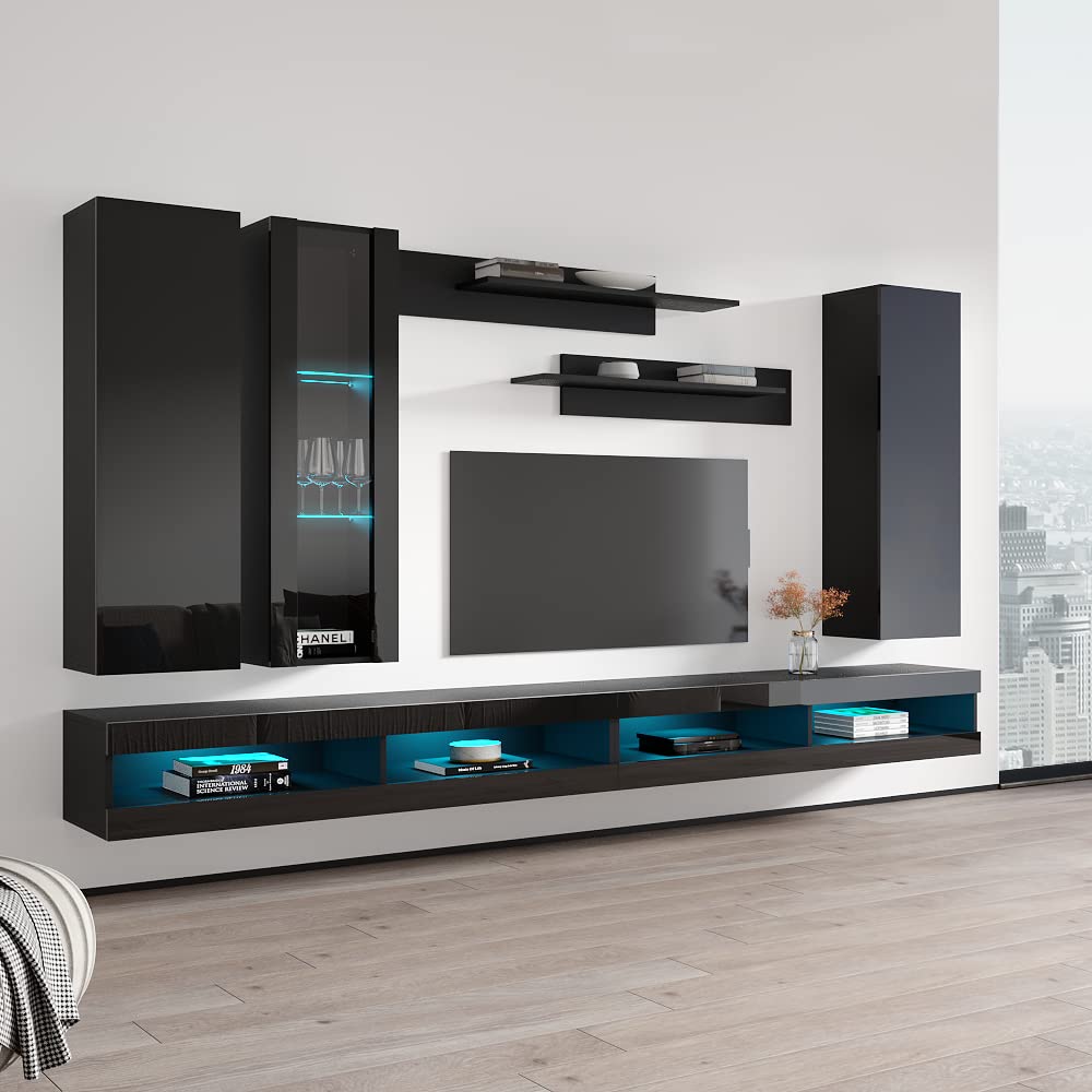 Modern Floating TV Stand with Storage & LED Lights - Wall-Mounted Entertainment Center for Bedroom & Living Room - 34