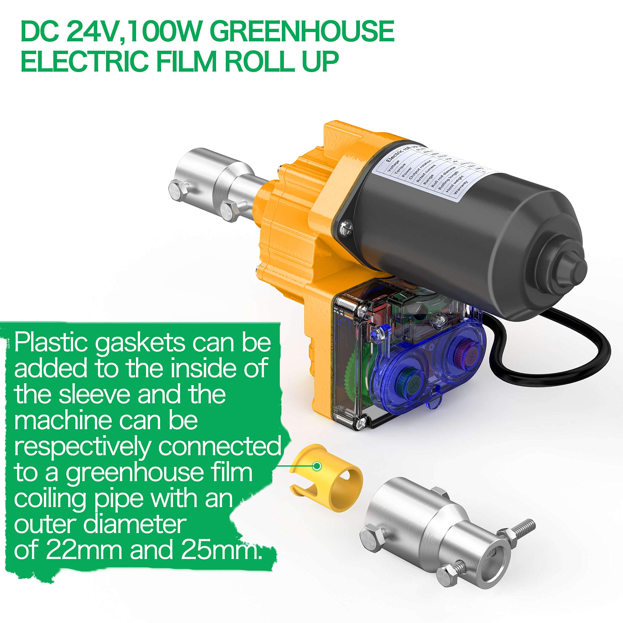 Upgraded 24V 100W Greenhouse Roll Up Motor & Climbing Device - Waterproof Automatic Shading & Ventilation System for Greenhouses, Plant Nurseries, and Hydroponic Gardens