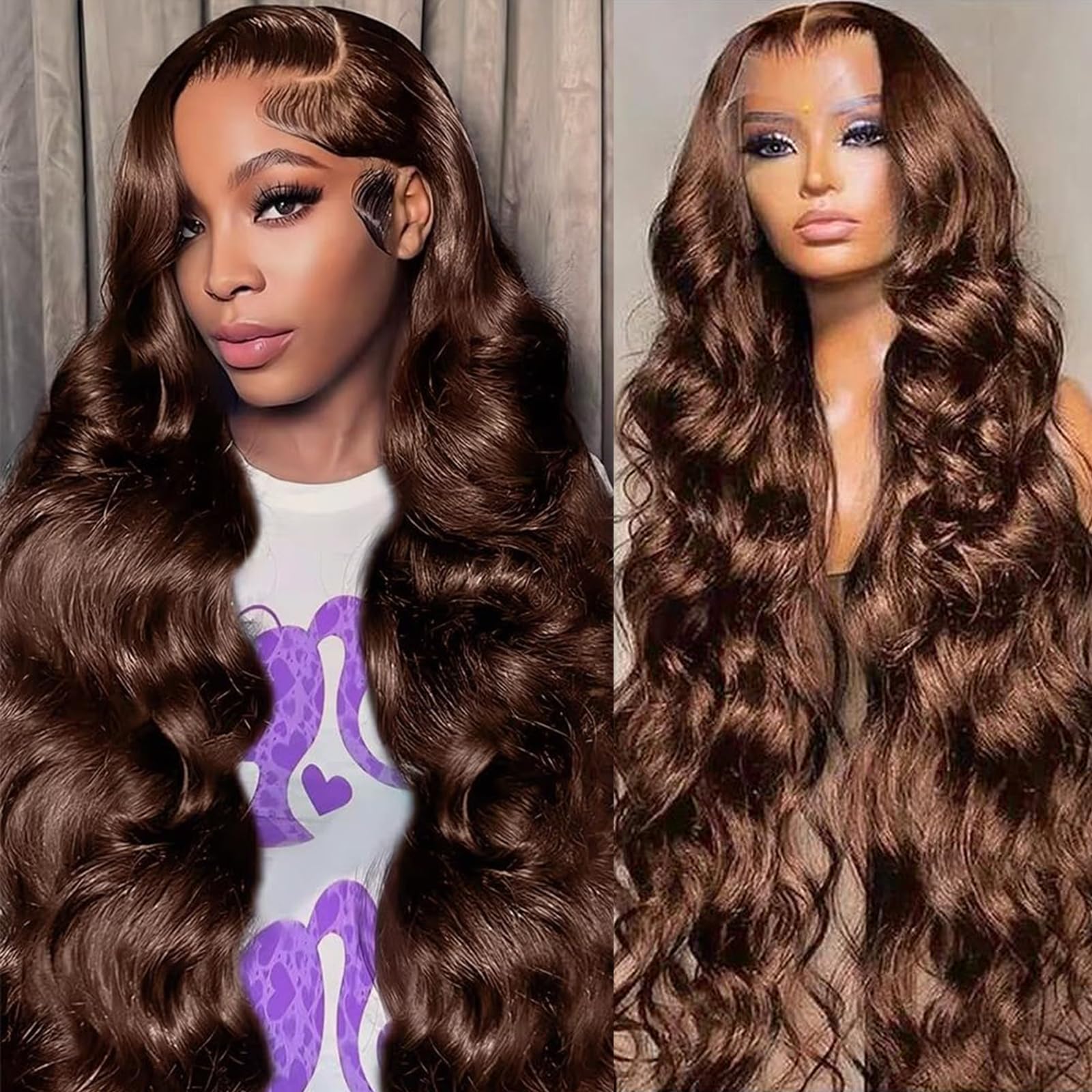 13x6 Chocolate Brown Lace Front Wig Human Hair 30 Inch Body Wave - Pre Plucked with Baby Hair 200% Density HD Transparent Lace - Natural Looking Wigs for Black Women | Daily Wear, Parties, Cosplay, Special Occasions