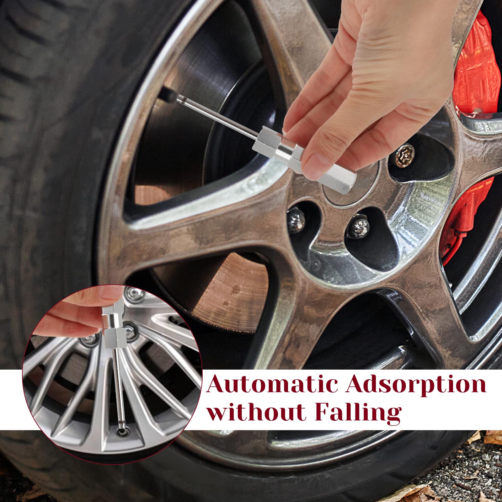2Pcs Valve Stem Removal Tool Set - Presta & Schrader Valve Core Remover - No Scratch Tire Valve Stem Puller - Stainless Steel Bike & Car Tire Repair Tool (Red) - Perfect for Bicycle, Motorcycle and Auto Tire Maintenance