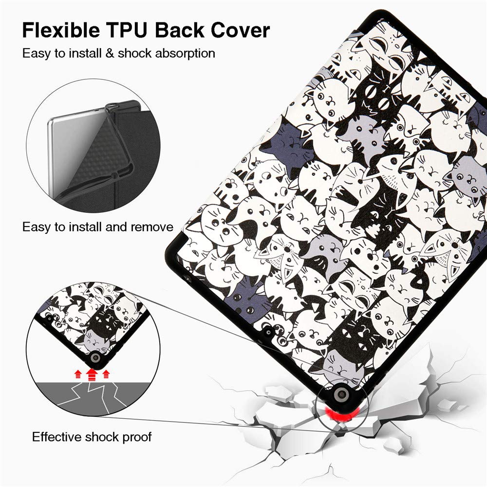 Cute Cartoon Cat Trifold Protective Case for iPad 9th/8th/7th Generation (10.2-inch 2021/2020/2019 Models A2270 A2428 A2429 A2197) with Pencil Holder | Shockproof Cover with Auto Sleep/Wake | Perfect for School, Work & Travel