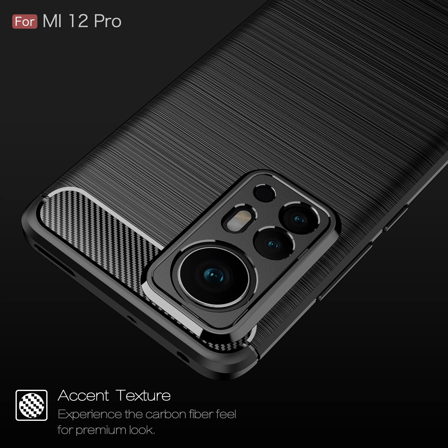 Premium Carbon Fiber Texture Shockproof Case for Xiaomi Mi 12 Pro (2022) - Anti-Scratch Protective Cover with Impact Absorption | Perfect for Daily Use, Travel & Outdoor Activities (Black)