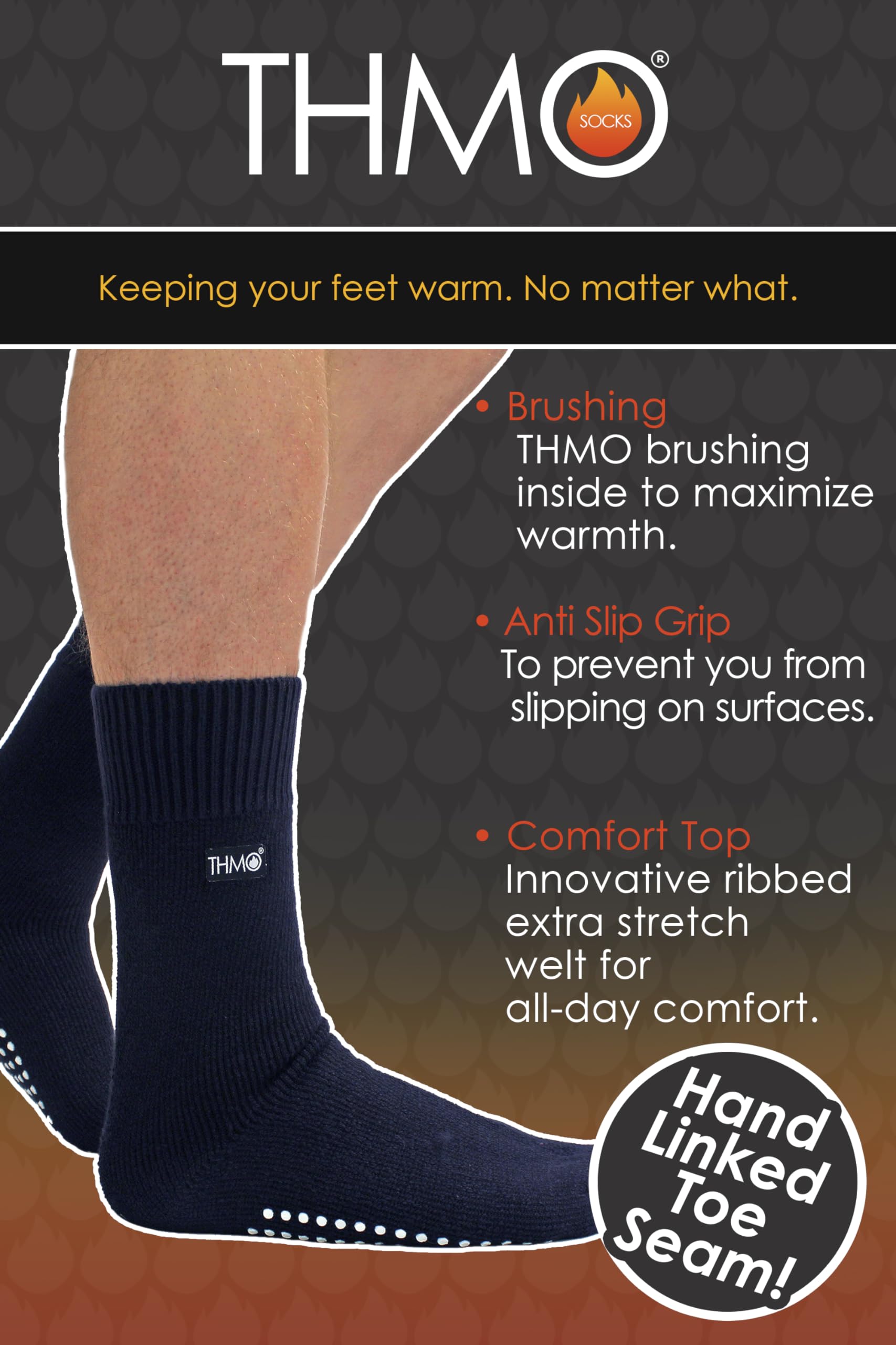 THMO - Men's Thick Thermal Fleece Lined Non-Slip Slipper Socks for Winter Indoor Comfort - Perfect for Home, Office & Travel Warmth