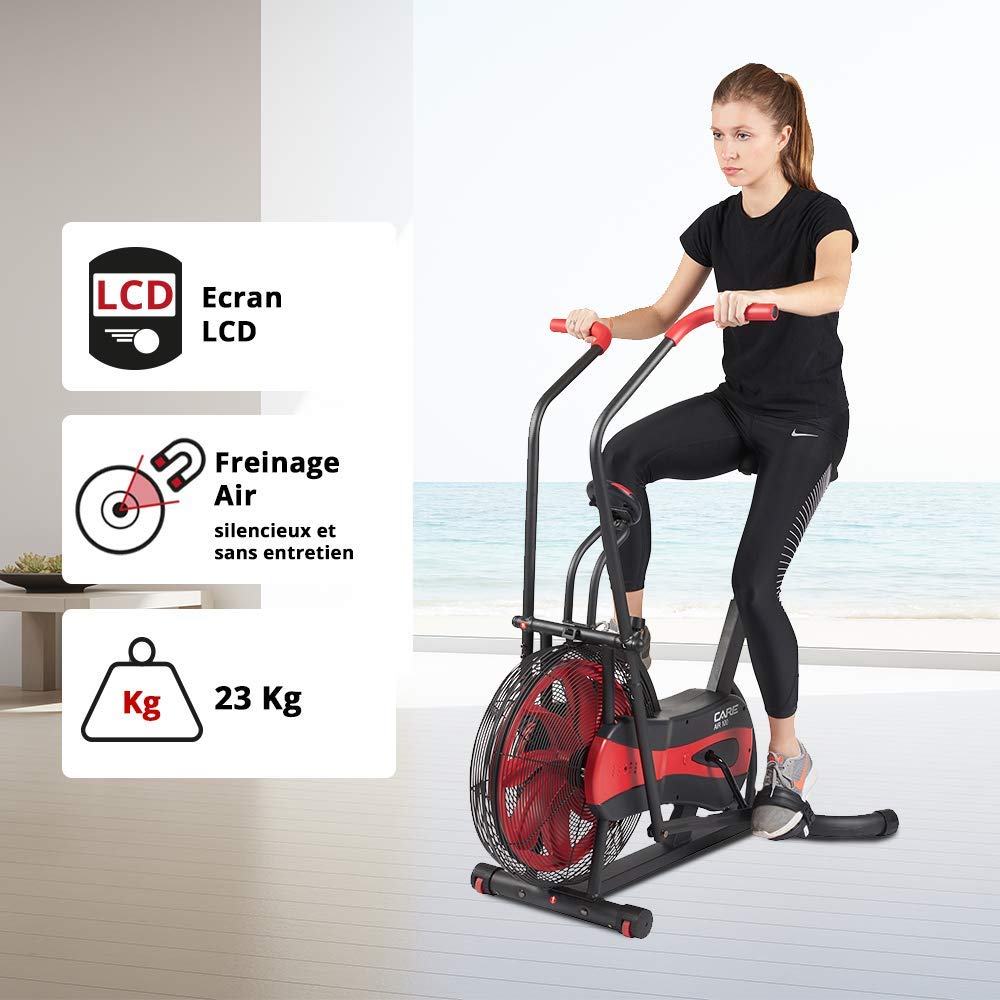 CARE FITNESS CA-700 Air Bike - Indoor Cycling Bike with Air Resistance - 6 Training Programs - 2-in-1 Elliptical Bike - 6 Workout Tracking Functions - LCD Display - Perfect for Home Gym & Cardio Workouts