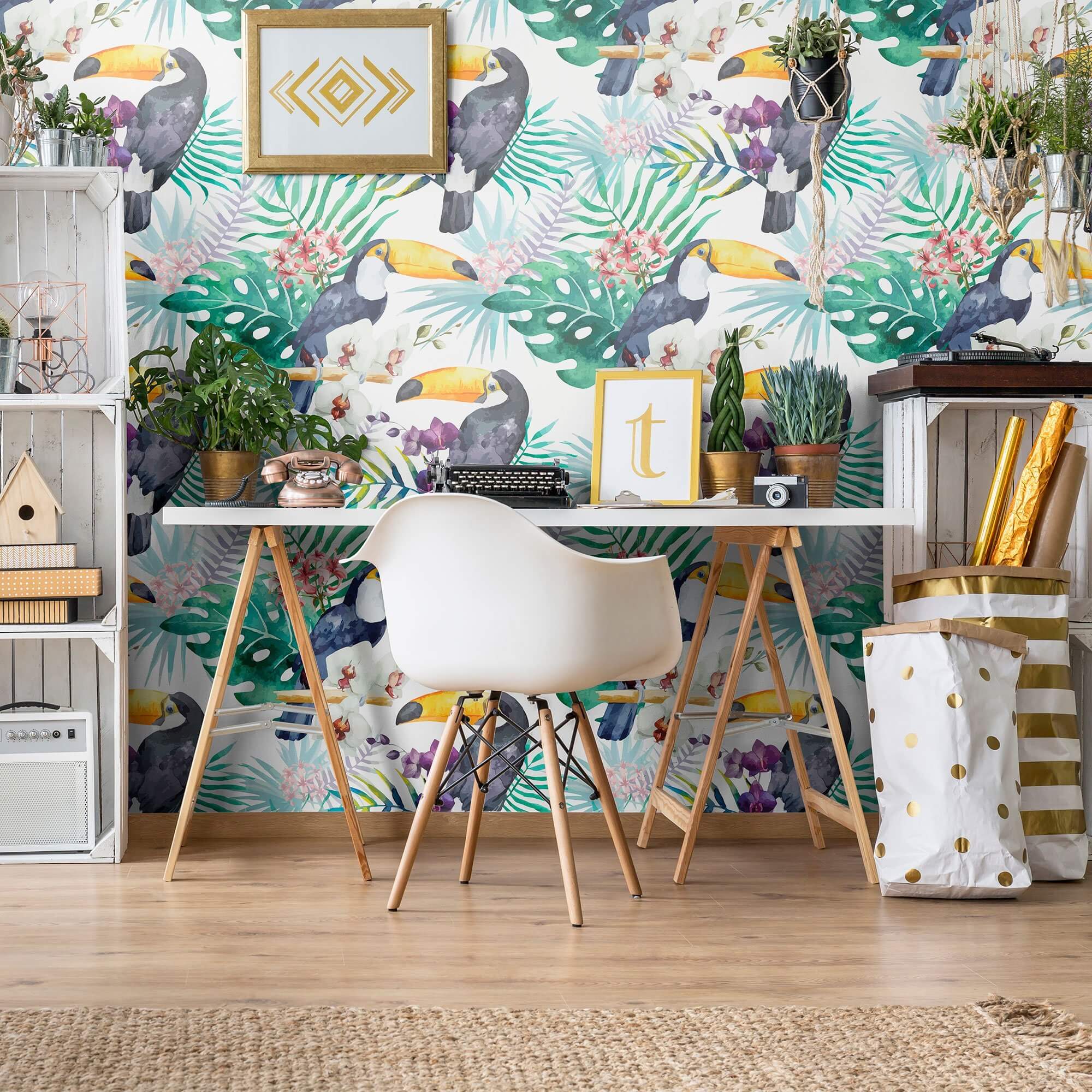 White and Purple Bird Animal Peel and Stick Removable Wallpaper 2631 - Self-Adhesive Decorative Wall Covering for Nursery, Bedroom, or Office Decor