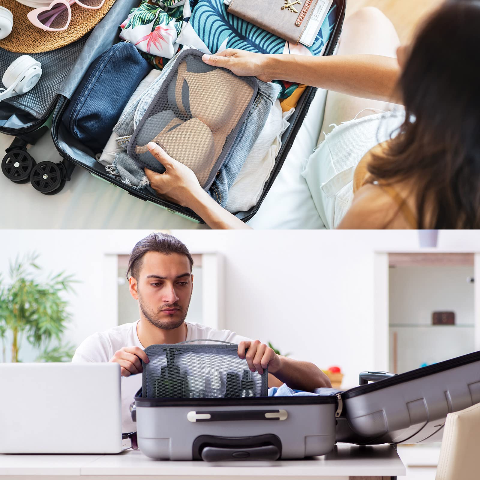 12-Piece Travel Packing Cubes Set - Lightweight Mesh Luggage Organizer Bags (12x8x5 Inches, Grey) - Perfect for Suitcase Organization, Business Trips & Weekend Getaways