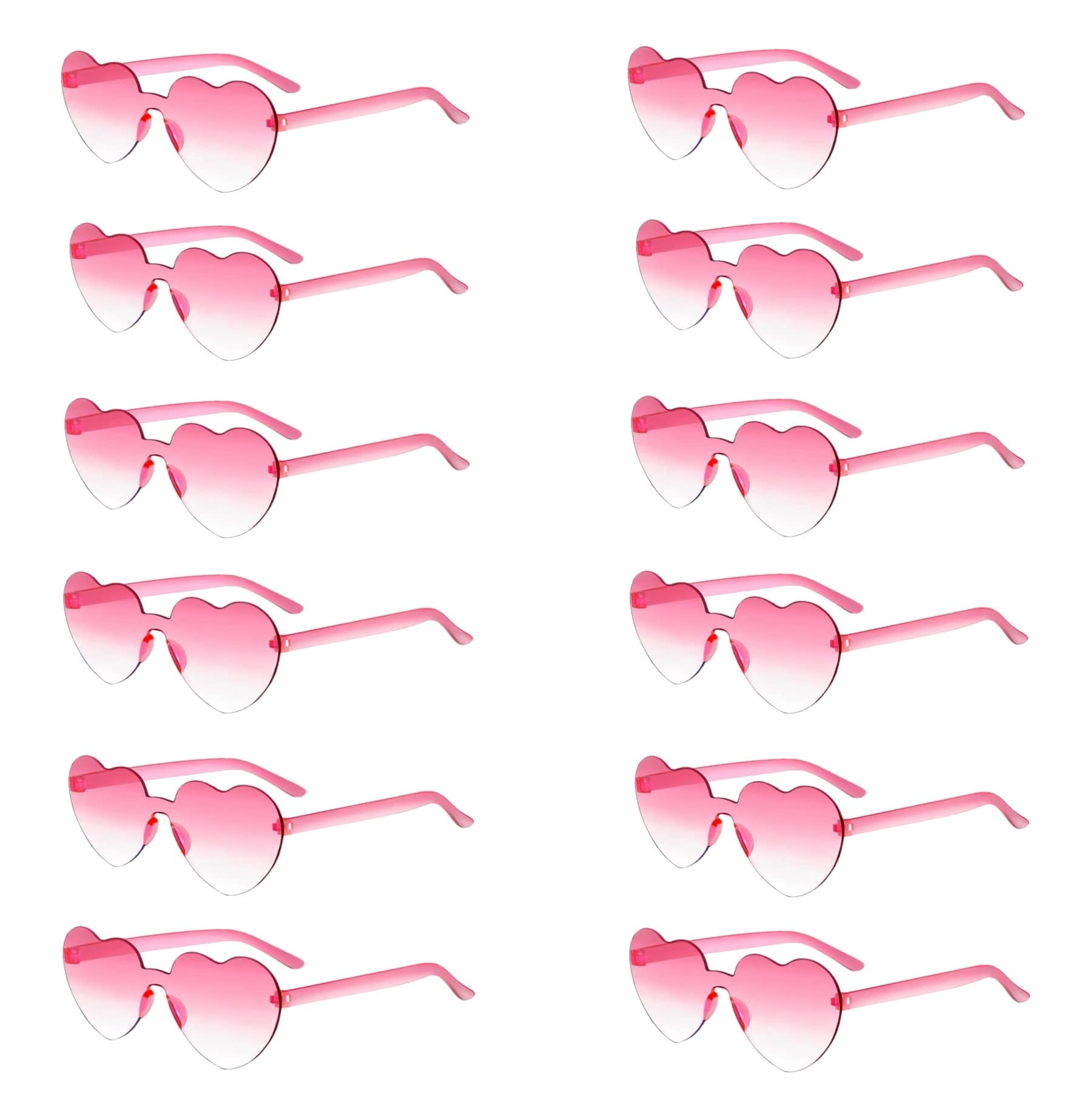 12 Pairs Heart Shaped Sunglasses - Colorful Rimless Love Glasses for Bachelorette Party, Bridal Shower Favors, Valentine's Day Gifts & Photo Props