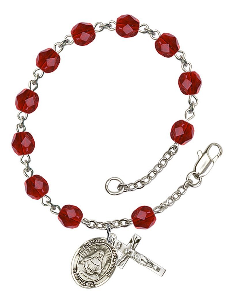 July Birthstone Beaded Rosary Bracelet with St. Edburga of Winchester Charm - 7.5 Inch Catholic Prayer Jewelry for Women, Perfect for Baptism Gifts & Daily Devotion