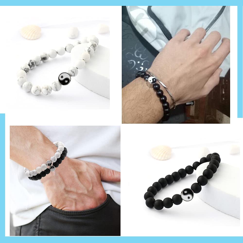 Yin Yang Couple Bracelet and Necklace Set - 6 Piece Adjustable Handmade Friendship Bracelets for Couples, Best Relationship Gifts for Valentine's Day, Anniversary & Romantic Occasions | Perfect for Matching Couple Outfits and Meaningful Gift Giving