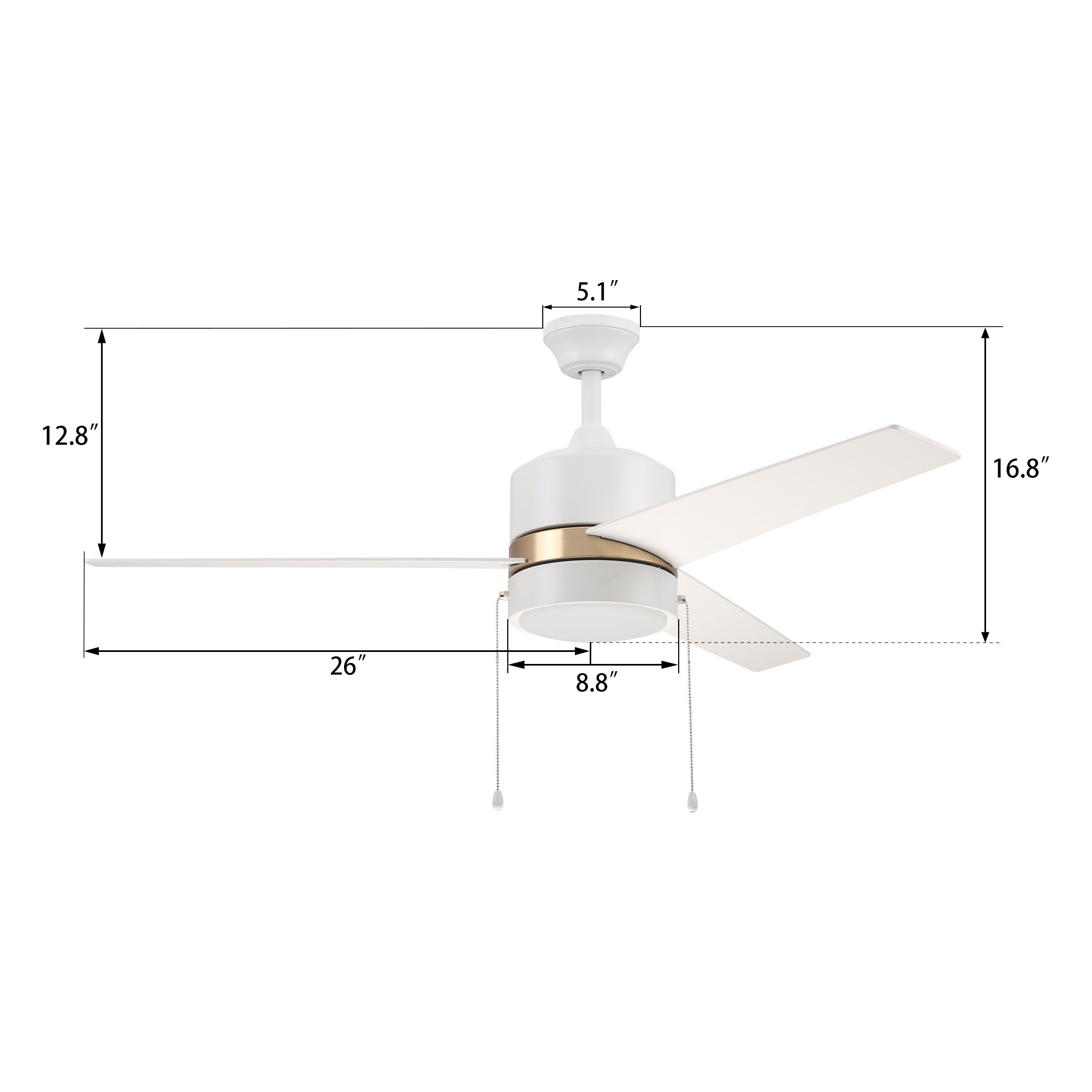 52 Inch Marais Ceiling Fan with LED Light & Pull Chain - Modern Cooling for Living Room, Bedroom & Outdoor Spaces