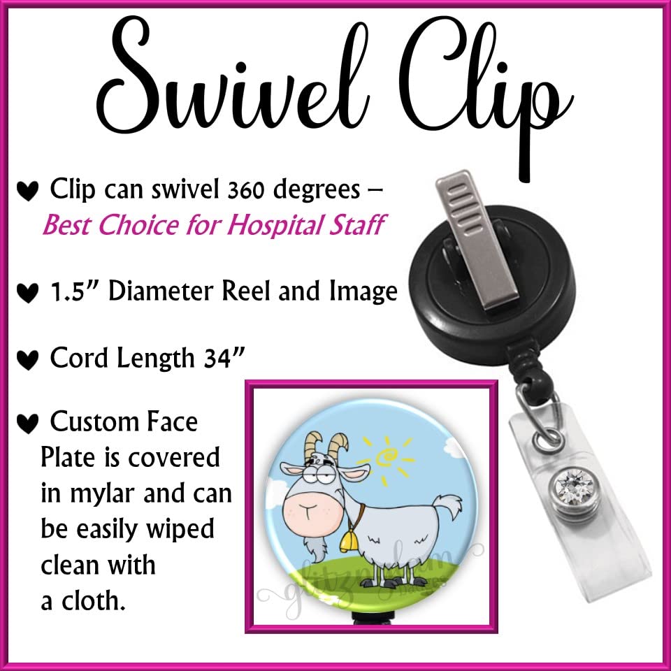 Funny Goat Retractable ID Badge Holder Reel - Office Badge Clip with Lanyard for Nurses, Teachers, Security & Work (Model GG2034) | Perfect for Hospitals, Schools & Corporate Events