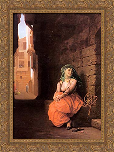 18x24 Gold Ornate Wood Framed Canvas Art - Arab Girl With Waterpipe Painting by Jean Leon Gerome | Orientalist Wall Decor for Living Room, Bedroom & Office