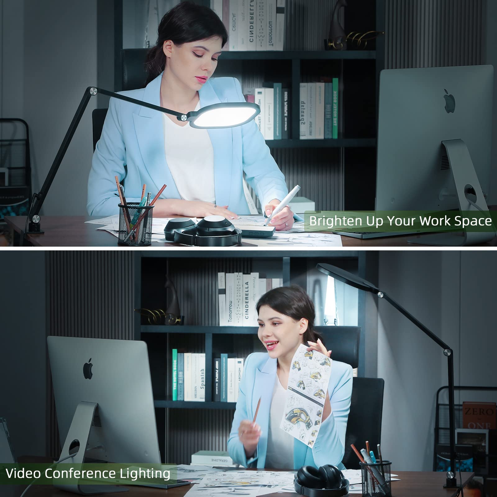 Professional Dimmable LED Video Conference Light for Computer - 15W Swing Arm Desk Lamp with C-Clamp, Remote, Memory & Timer (CRI>95) - Perfect for Zoom Meetings, Home Office, Webcam Lighting & Online Classes