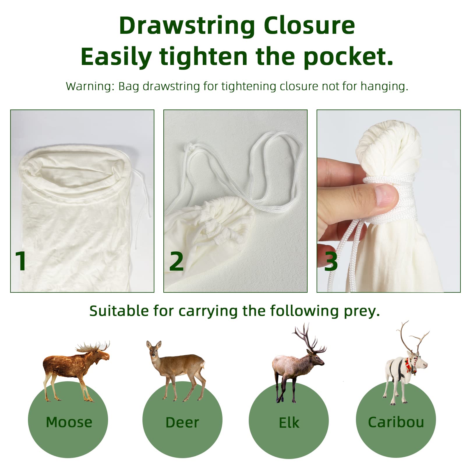 Gociean Heavy Duty Reusable Game Bags for Elk Hunting - 60 Inch 5-Pack Breathable Meat Storage Bags with Reflective Strips - Perfect for Elk, Deer, Moose & Big Game Processing - Ideal for Field Dressing, Transporting & Preserving Wild Game Meat