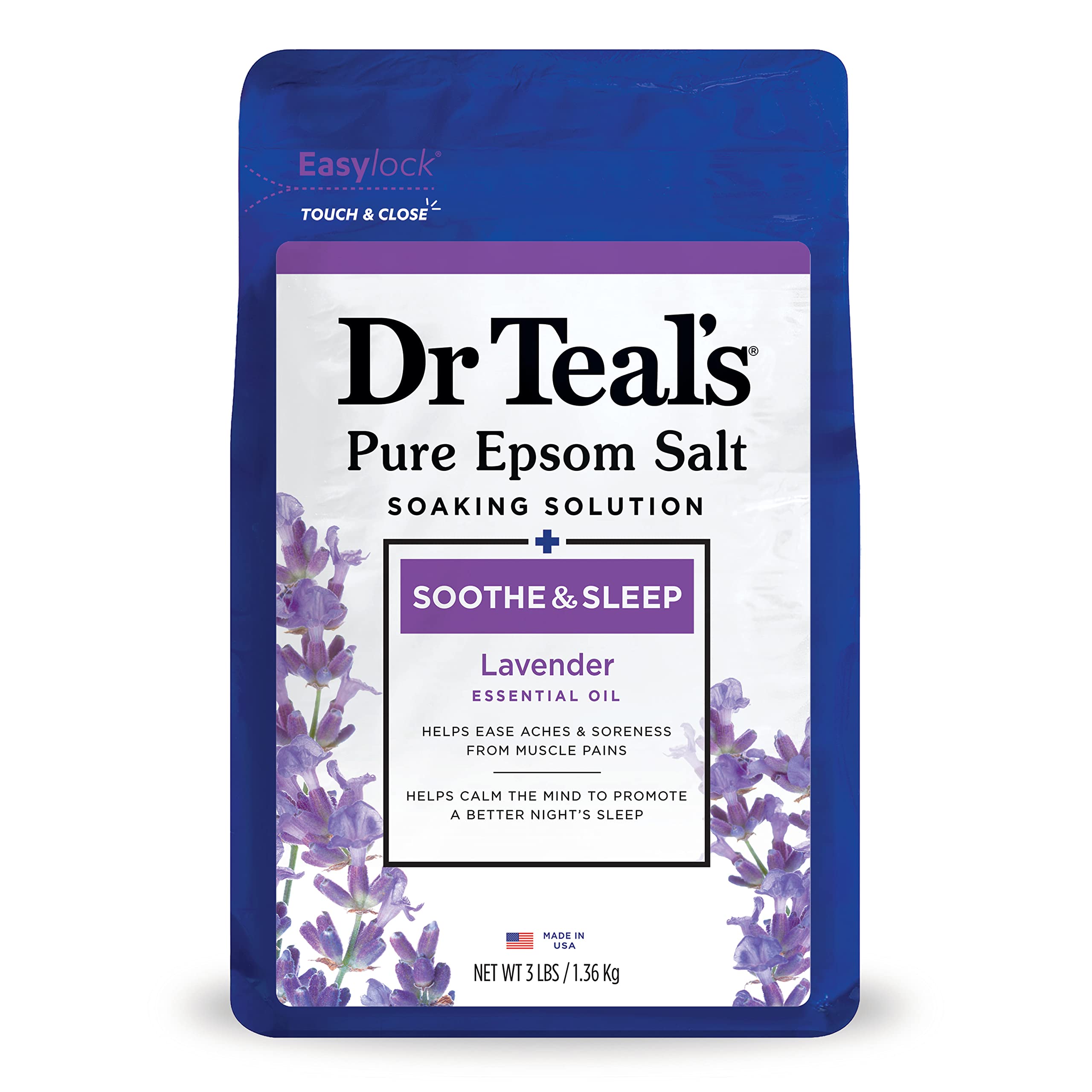 Dr Teal's Lavender Scented Body Wash & Epsom Salt Soak Bundle - 24 fl oz Body Wash (2 Pack) + 3 lbs Soaking Solution - Relaxing Bath & Shower Essentials for Stress Relief & Muscle Recovery