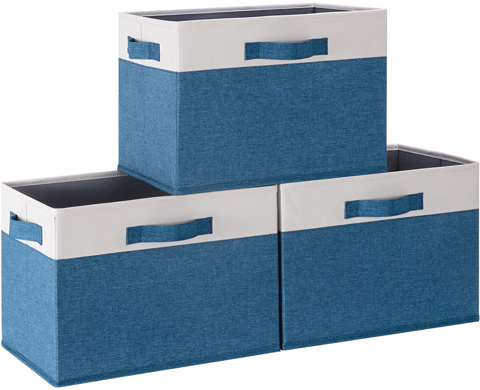 3-Pack Large Fabric Storage Baskets with Handles - Collapsible Closet Organizer Bins for Shelves | Sturdy Laundry Room Organization | Perfect for Bedroom, Bathroom & Kids' Toy Storage (Blue)