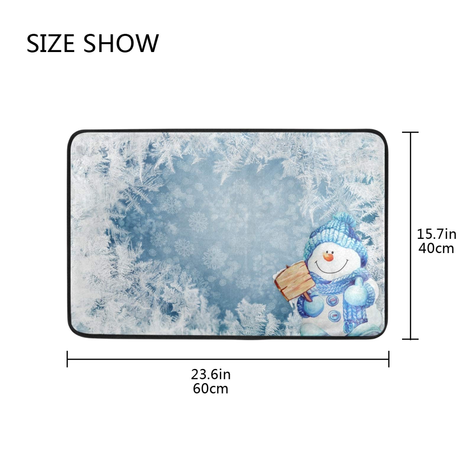 Blueangle Christmas Doormat - Blue Snowman Non-Slip Absorbent Bathroom Rug, 23.6