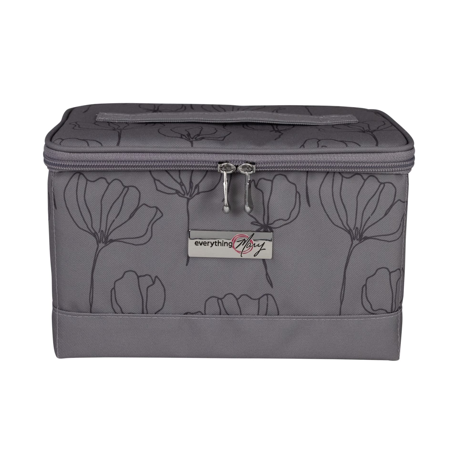 Everything Mary Collapsible Sewing Kit Organizer Box - Grey Floral Storage Basket for Thread, Needles, Scissors & Sewing Notions | Portable Craft Supply Organizer for Travel, Home & DIY Projects