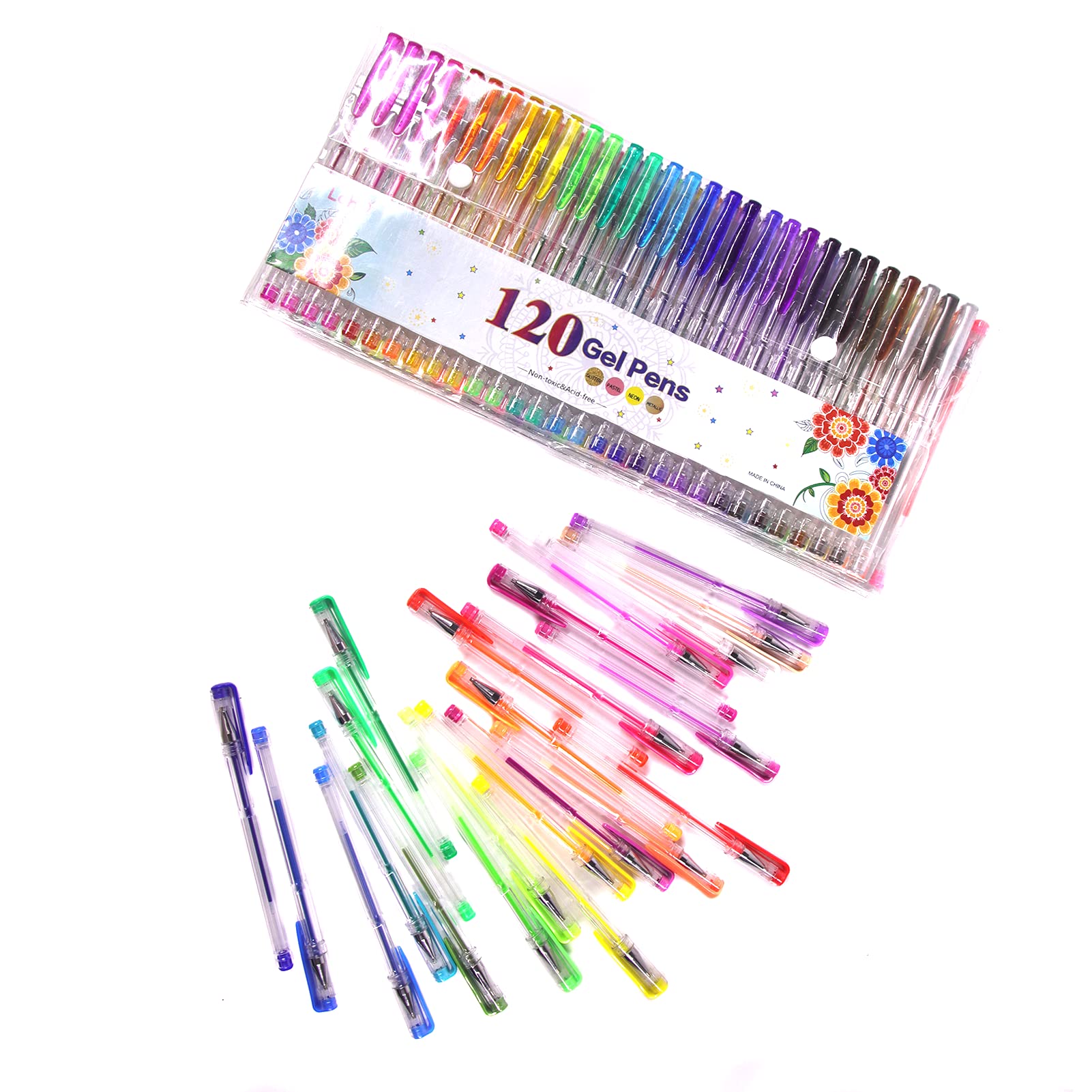120 Gel Pens Set with 120 Refills - 60 Vibrant Colors for Kids & Adults - Perfect for Coloring, Doodling, Drawing & Note Taking - Ideal for School, Office & Art Projects