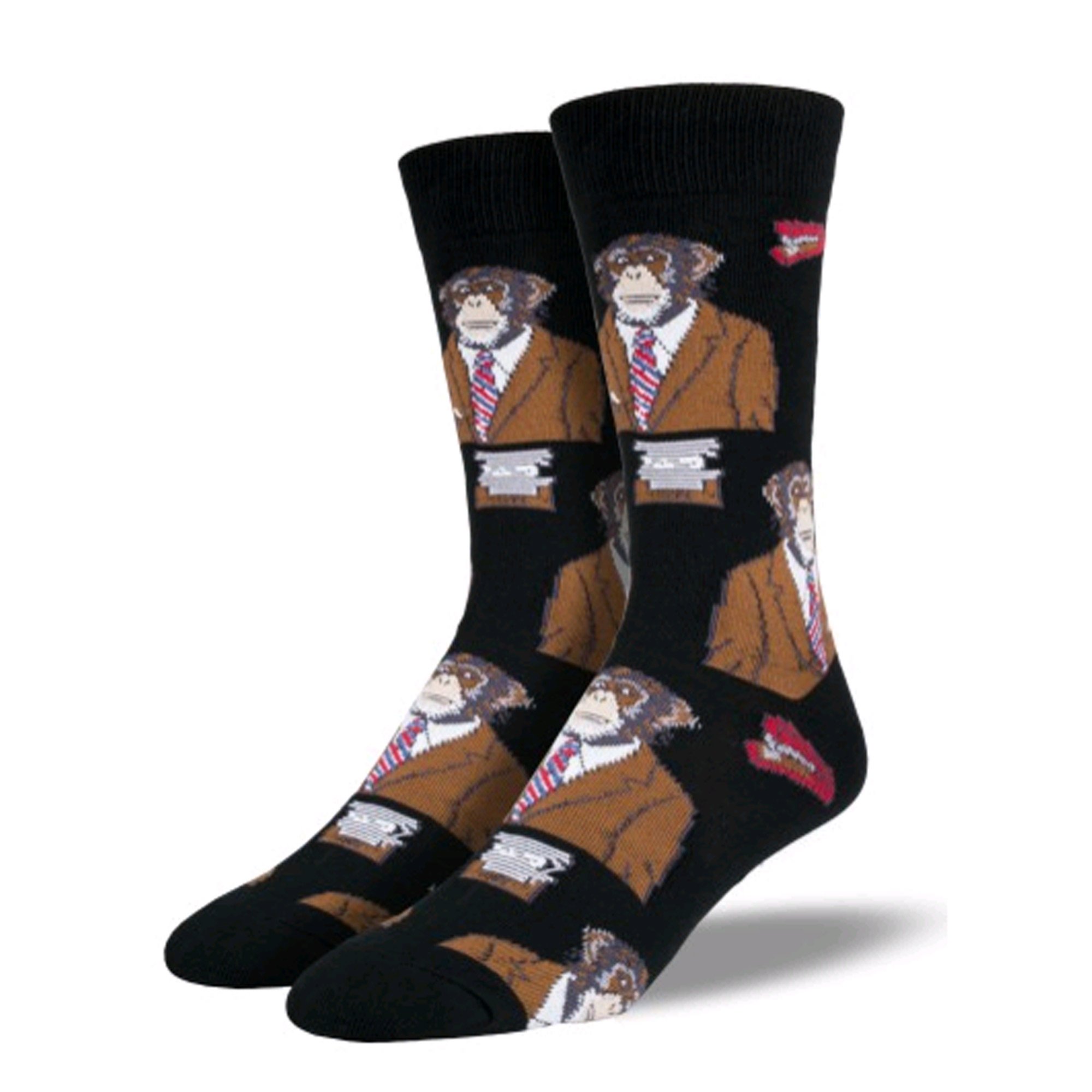 Funny Monkey Print Crew Socks for Men - Novelty Animal Socks for Casual Wear & Gifts - Perfect for Office, Home & Everyday Use