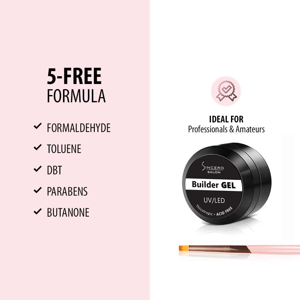 Sincero Salon Pearl Pink Builder Gel for Nails - 15ml Hard Gel Extension & Nail Strengthener for Weak Nails - LED/UV Curable Builder Gel for Nail Repair & Forms - Perfect for Salon & Home Manicures