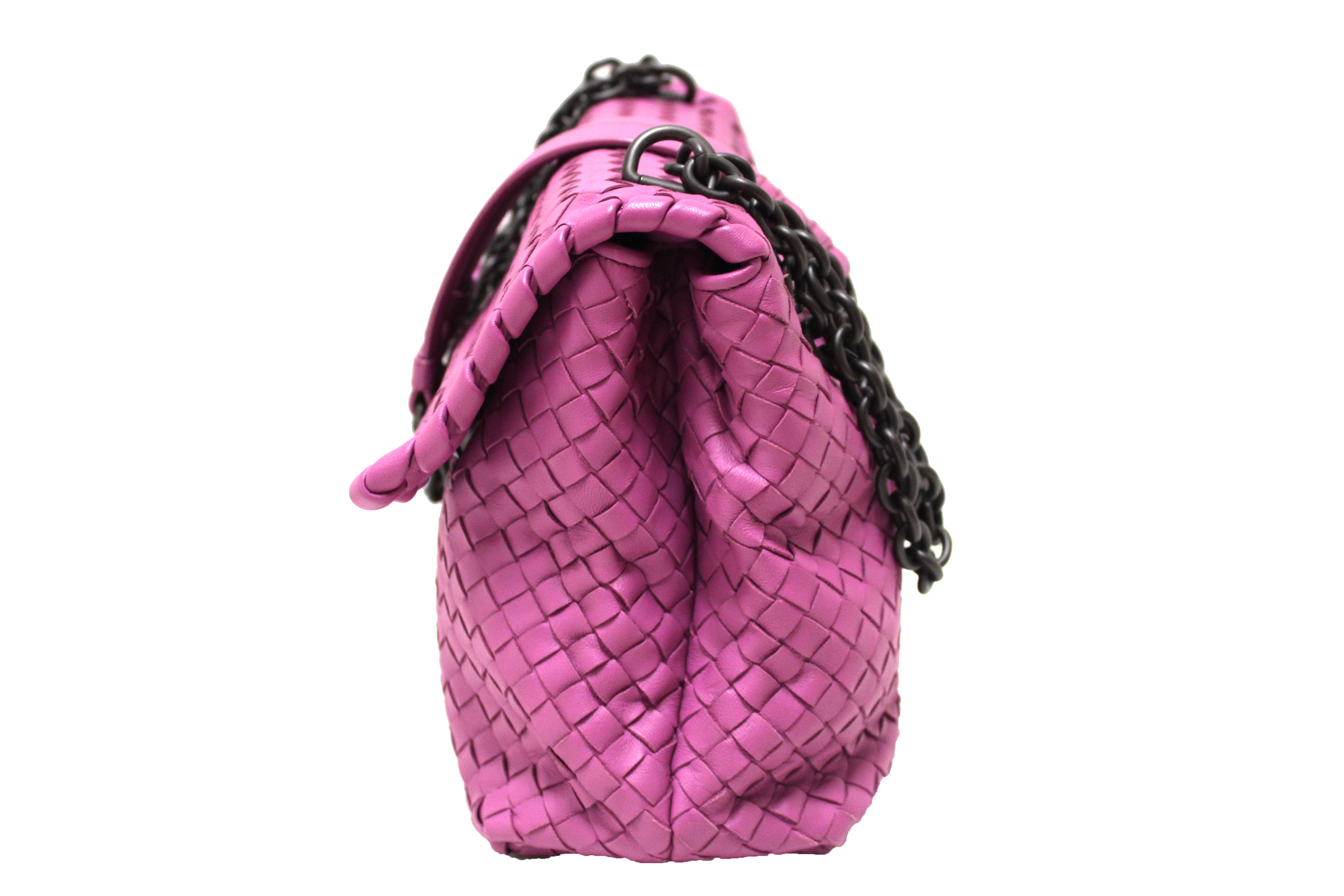 Authentic Bottega Veneta Purple Nappa Intrecciato Woven Leather Large Olimpia Handbag - Luxury Women's Tote for Work, Travel & Evening Events
