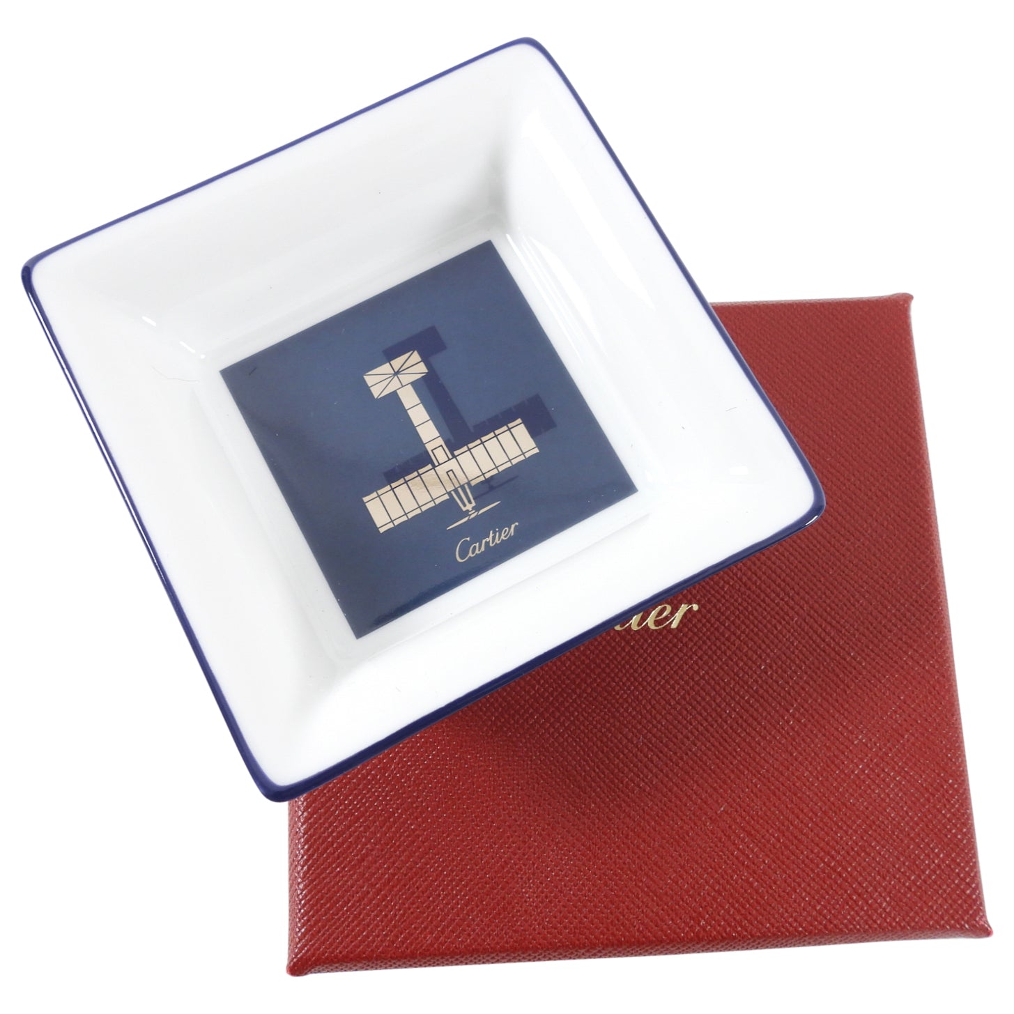 Cartier Blue Airplane Design Porcelain Trinket Dish - Elegant Decorative Tray for Jewelry & Small Items | Perfect for Home Decor, Gift Giving & Vanity Organizing