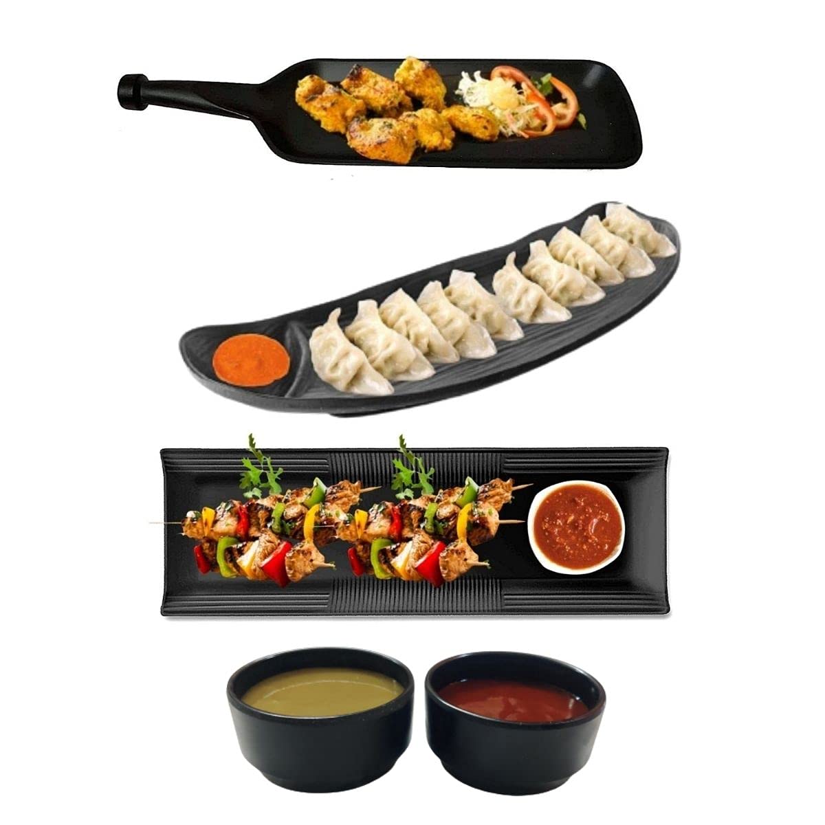 6-Piece Black Melamine Serving Platter Set for Snacks, Desserts & Parties - Matt Black