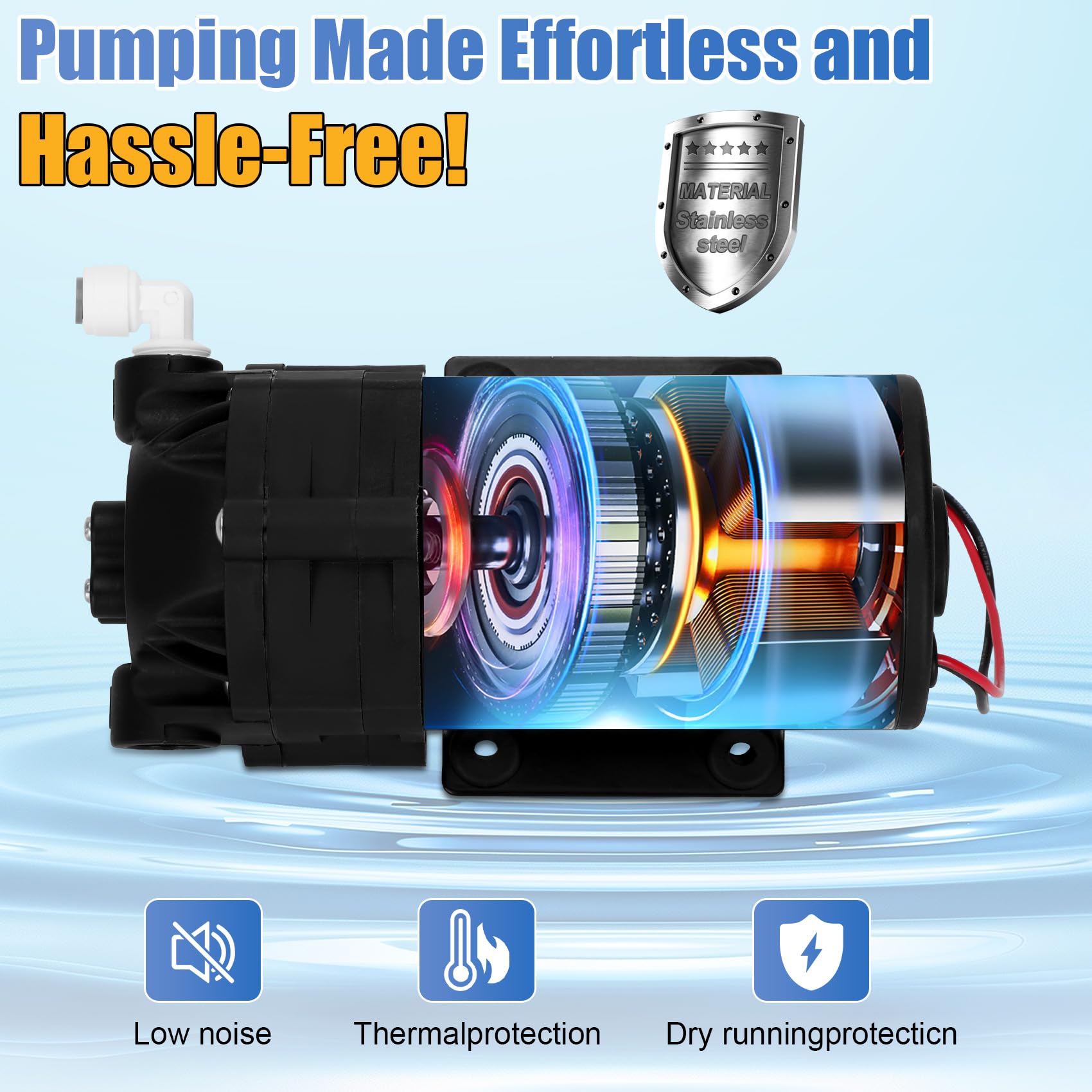 2025 Upgraded Betollo 6800 Booster Pump Kit for RO Water Filtration System - 100 GPD High Pressure Pump with Voltage Switch | Perfect for Home Reverse Osmosis, Aquariums & Hydroponics