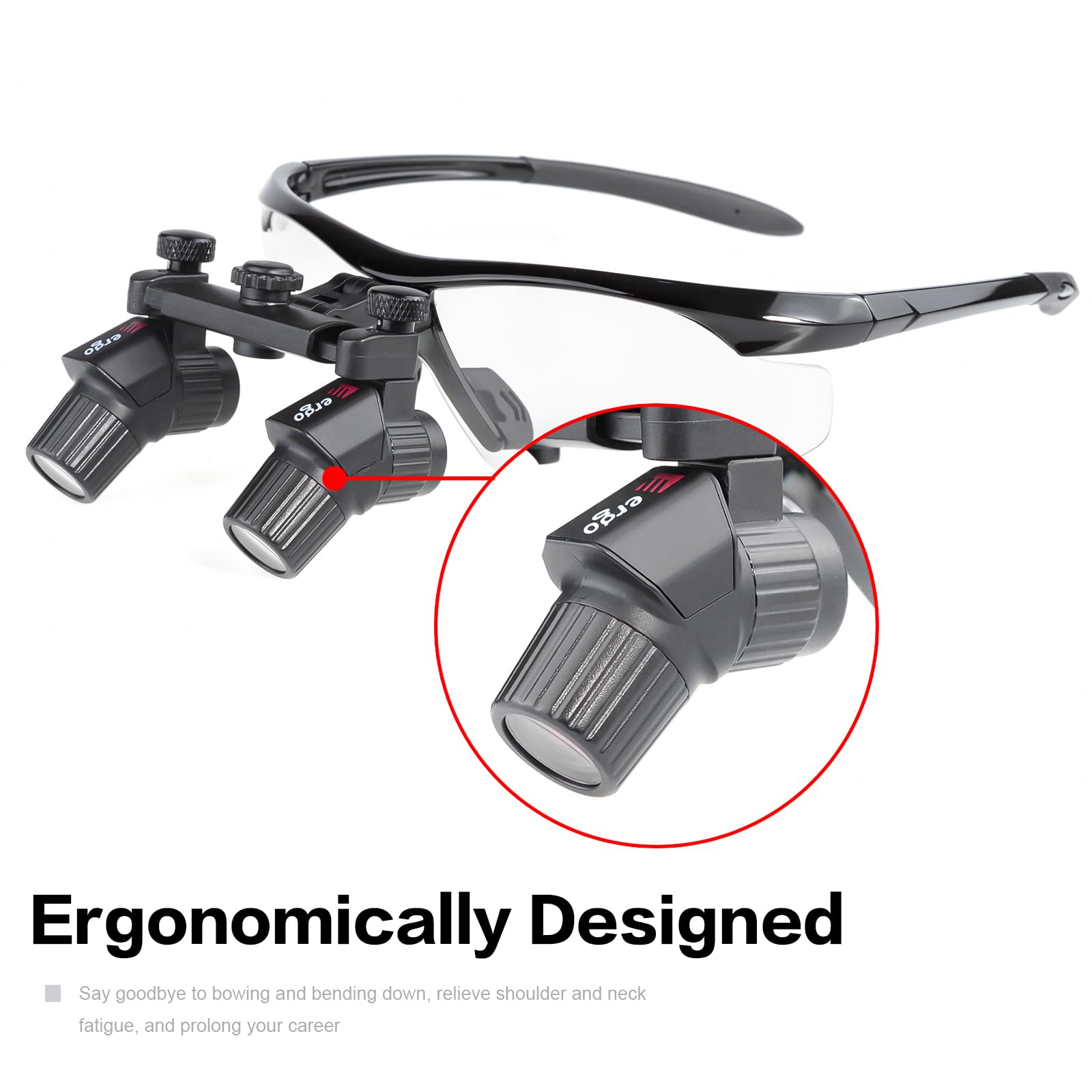 **4X-450mm Dental Ergonomic Binocular Loupes – Magnifying Glasses for Dentists & Hygienists – Black Frame – Perfect for Precision Dental Work & Surgical Procedures**
