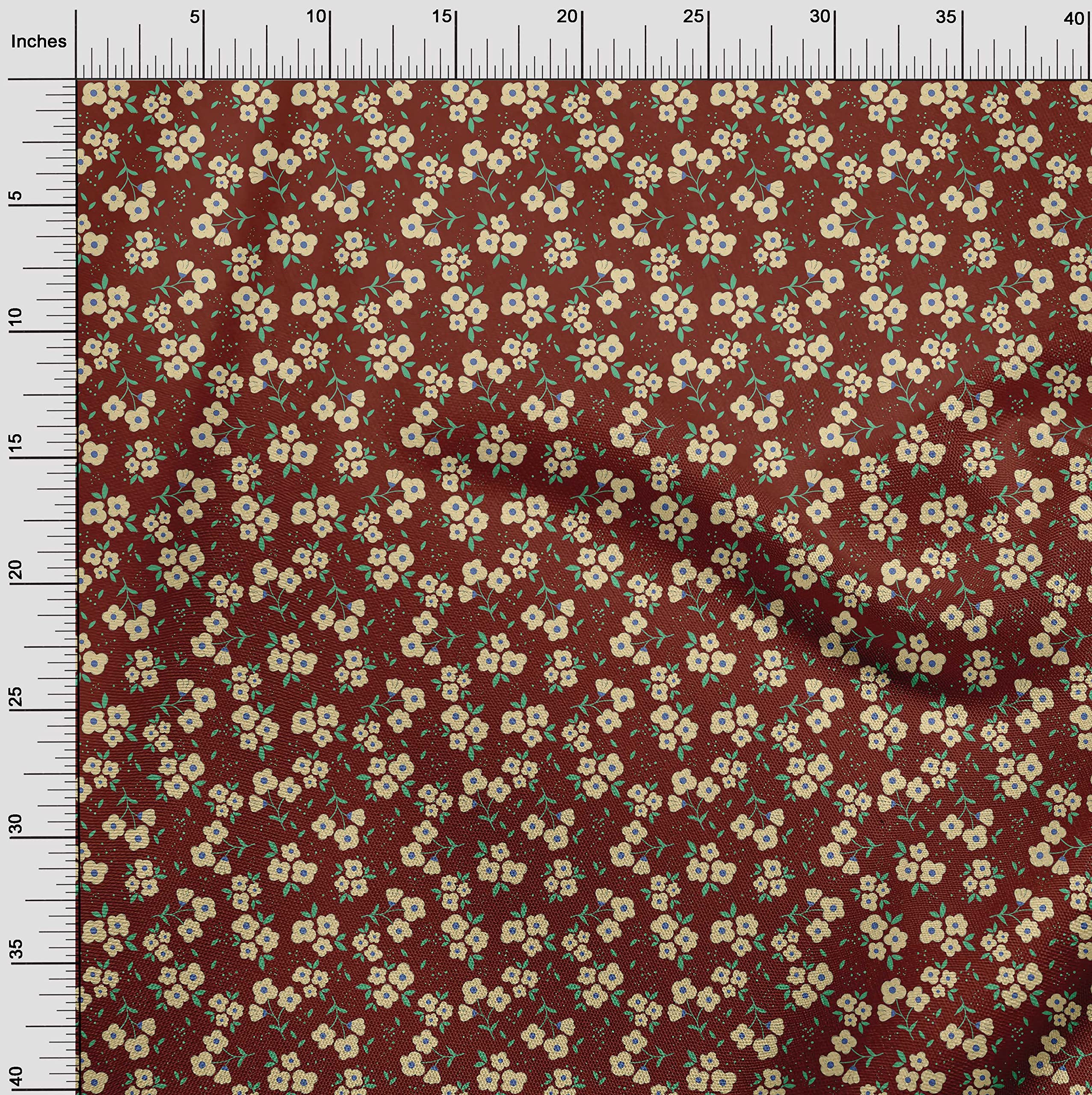 oneOone Cotton Jersey Maroon Floral Print Fabric for Kids - 58 Inch Wide DIY Sewing Material by The Yard | Perfect for Children's Clothing, Quilting & Craft Projects