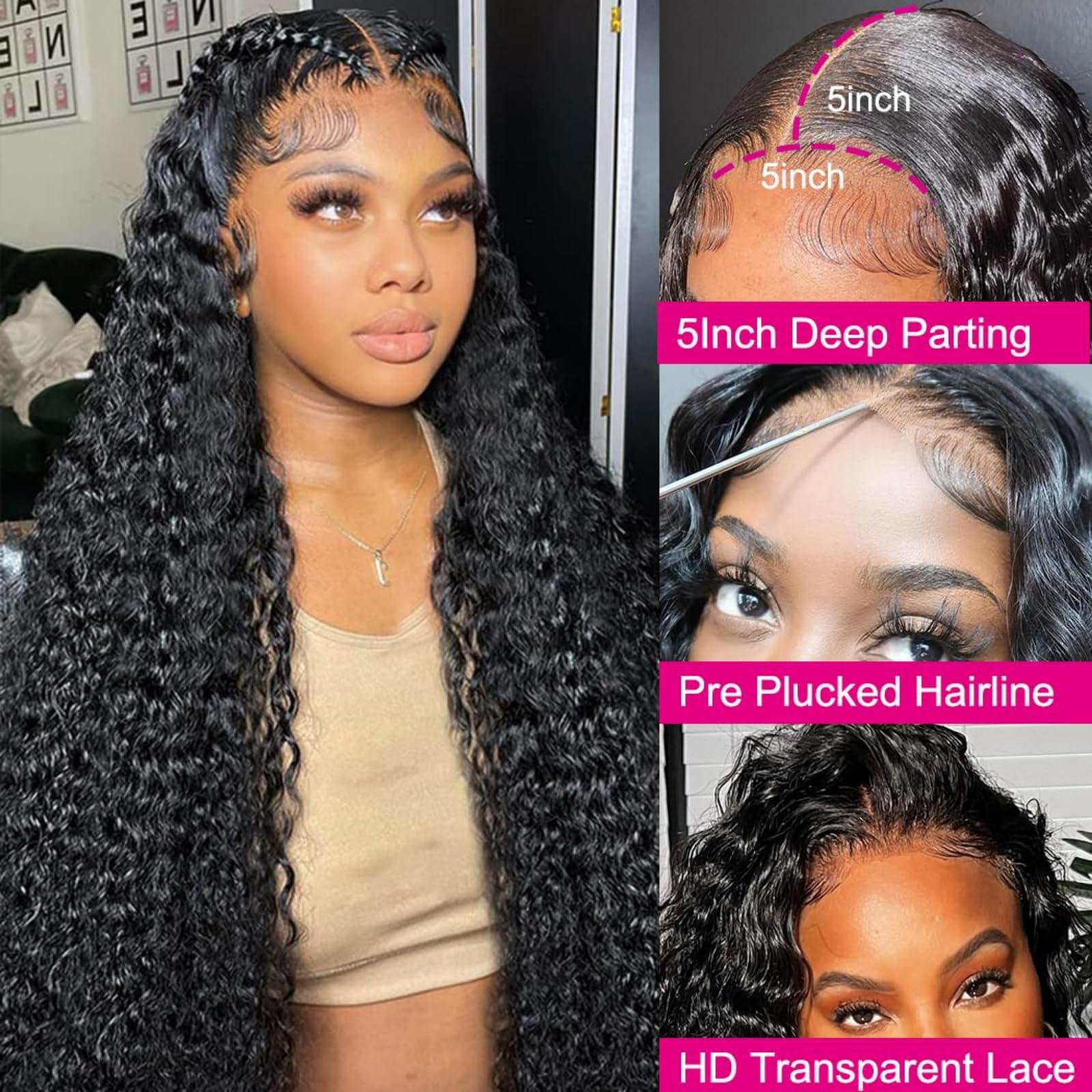 Brazilian Water Wave 5x5 Lace Front Wigs Human Hair 150% Density - Pre Plucked with Baby Hair for Black Women (24 Inch, Natural Color) | Perfect for Daily Wear, Parties & Special Occasions
