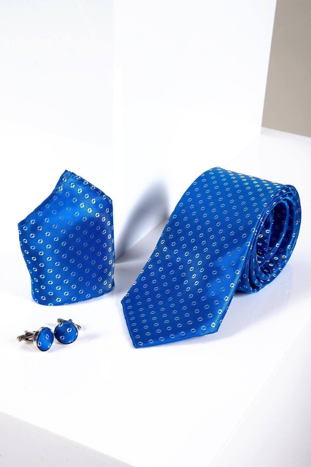 TS TUBES Blue Spot Tie and Pocket Square Set for Men - Premium Silk Necktie & Matching Pocket Square - Perfect for Weddings, Business Meetings & Formal Events