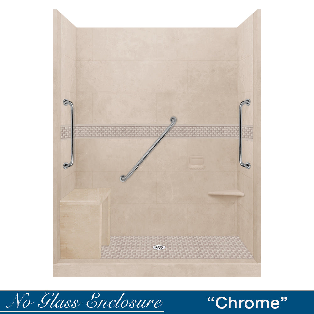 Freedom 60 Alcove Brown Sugar Sistine Stone & Jewel Stone Accent DIY Shower Remodel Kit - Easy Bathroom Upgrade for Home Renovation & Spa-Like Shower Experience