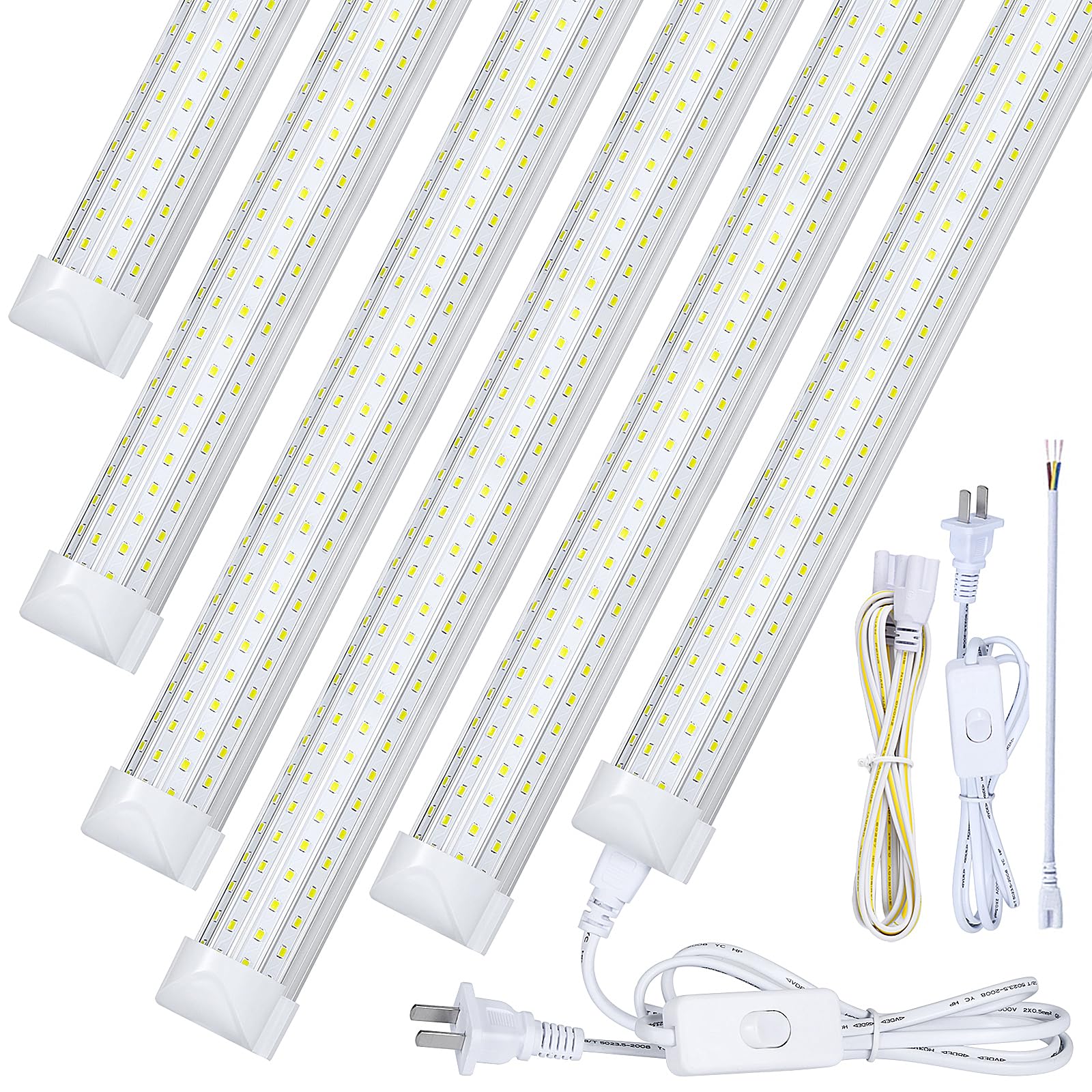(6-Pack) 8FT LED Shop Light 144W 14500LM 6000K Cold White - V Shape Clear Cover Linkable T8 LED Tube Lights - High Output Garage Lighting with Plug for Workshops, Warehouses & Commercial Spaces