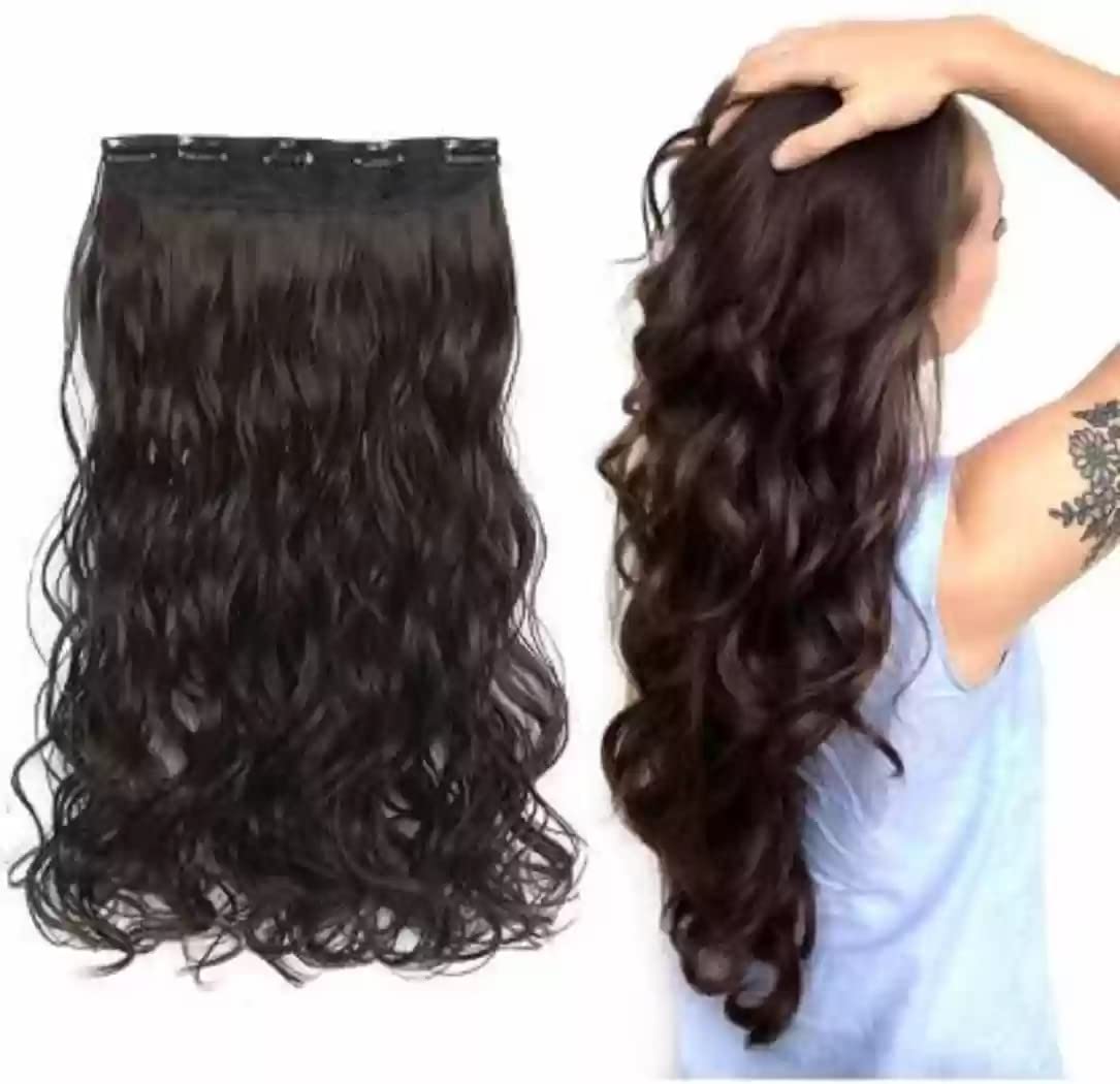 BeatStock 22 Inch Brown Silky Soft Wavy Curly Hair Extensions for Women - 5 Clip-in Human Hair Extensions (2022 New Model) - Perfect for Parties, Weddings & Daily Styling