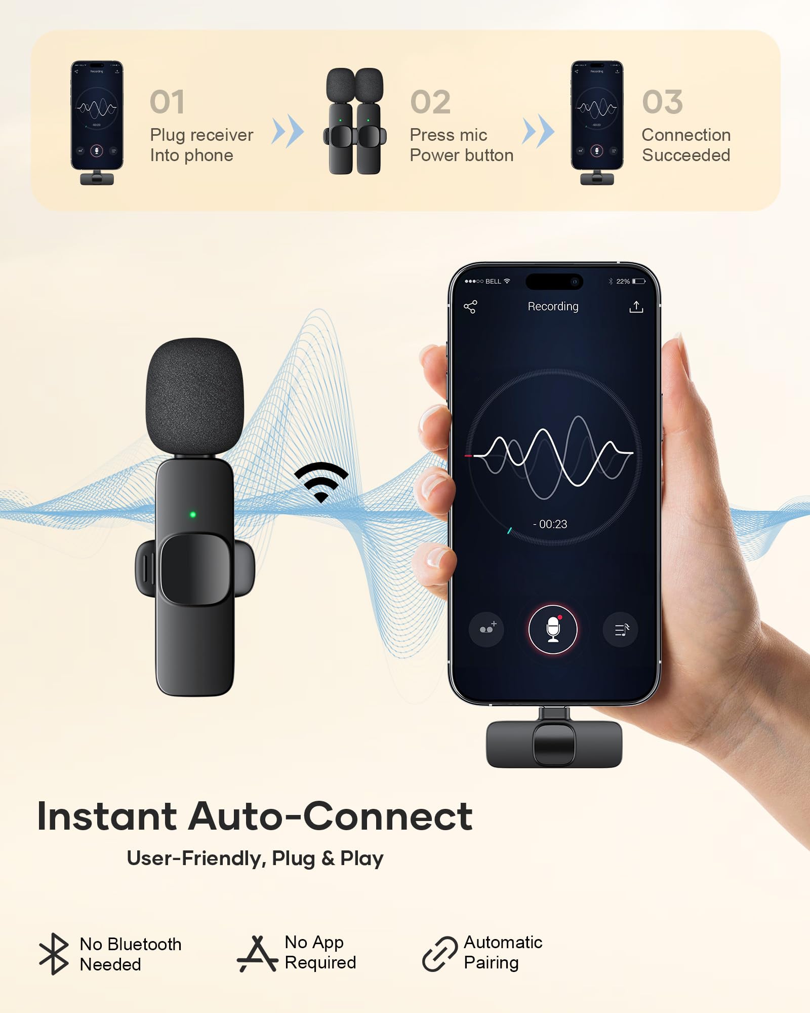 Best Wireless Lavalier Microphone for YouTube, Podcast & Streaming - Noise Cancelling Clip-on Mic for iPhone, Android, Camera - Perfect for Vlogging, Interviews & Live Performances