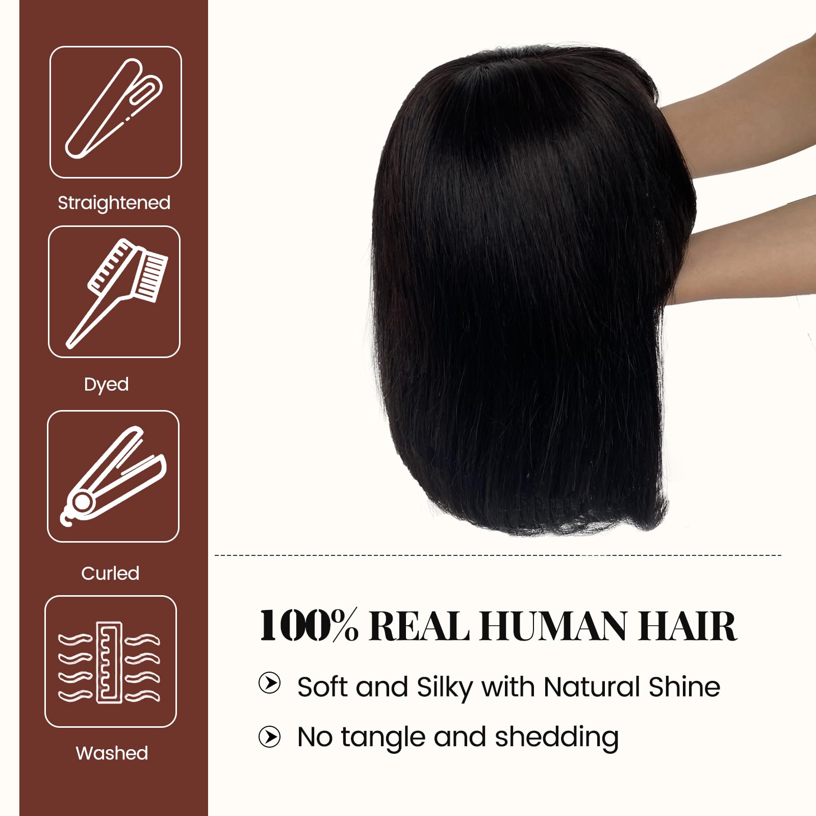 Yaki Straight Short Bob Wig with Bangs for Black Women - 100% Human Virgin Hair, 2x1 Lace Scalp, 14