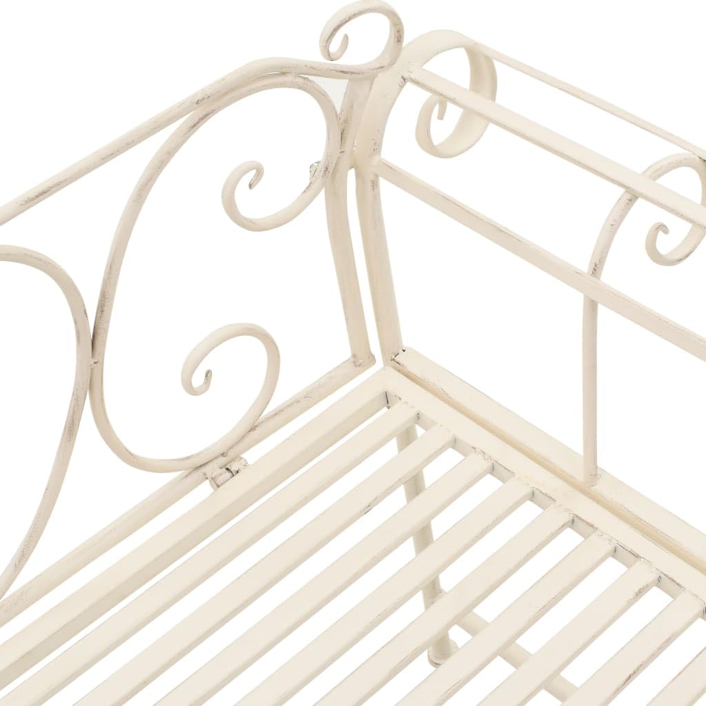vidaXL Patio Bench - Metal Scrolling Garden Bench with Armrests, Antique White Outdoor Seating for Lawn, Garden, Patio, Porch, Park & Deck - Perfect for Relaxing, Entertaining & Outdoor Decor
