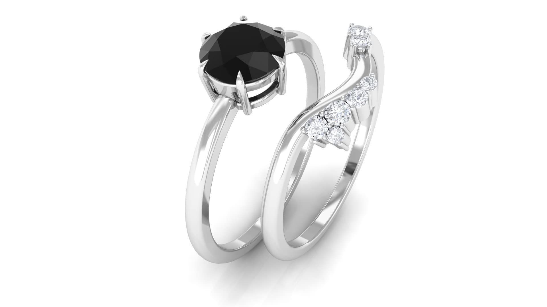 1.50 CT Lab-Created Black Diamond Solitaire Ring Set with Moissanite - 14K Solid Gold Minimalist Wedding Band - Elegant Black Diamond Bridal Jewelry for Engagement, Anniversary & Special Occasions
