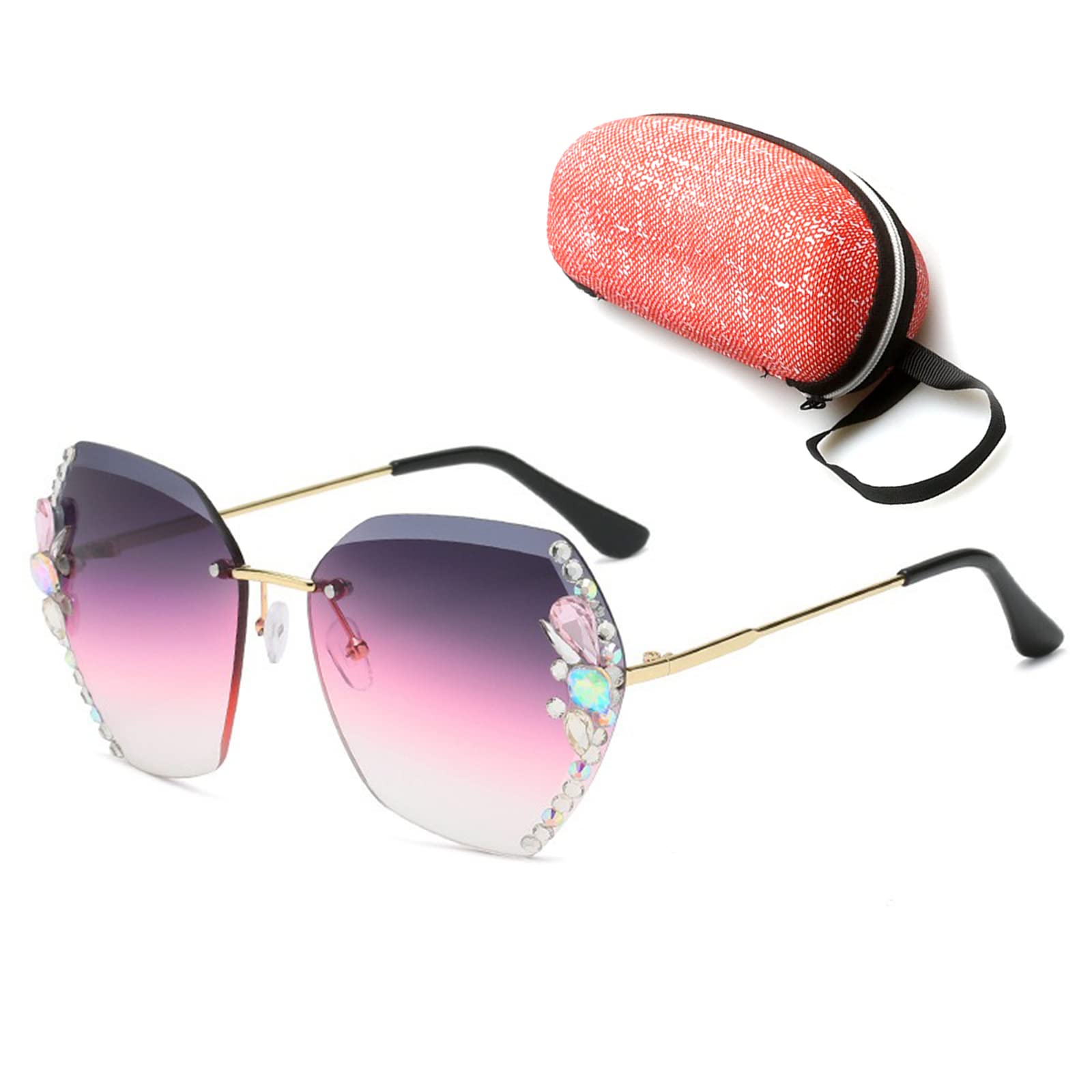 Stylish Rimless Diamond Sunglasses for Women - UV Protection Fashion Sunglasses - Perfect for Beach, Driving & Outdoor Activities