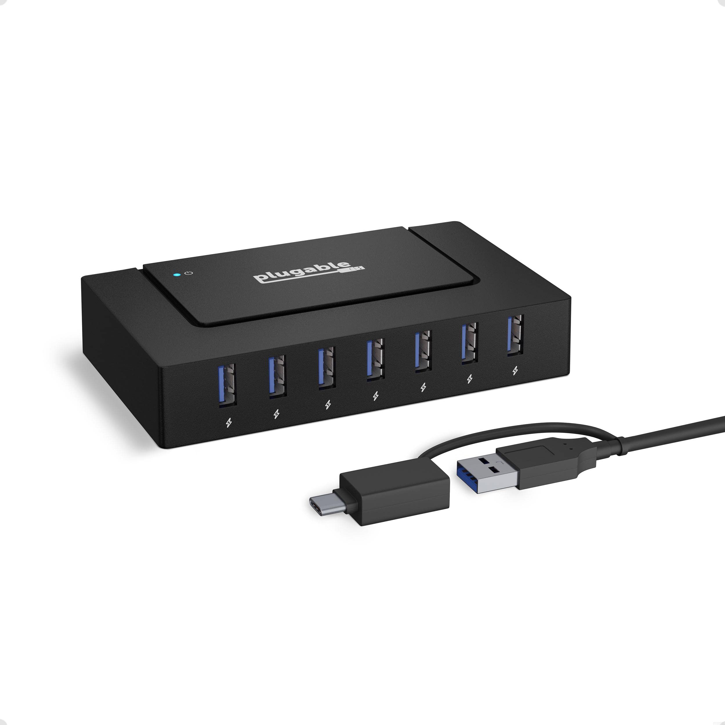 Plugable 7-in-1 USB C Hub with 60W Power Delivery - USB 3.0 Hub for Laptop, MacBook, iPad Pro | Multi-Port Adapter for Charging, Data Transfer & External Devices | Perfect for Home Office, Travel & Workspace Setup