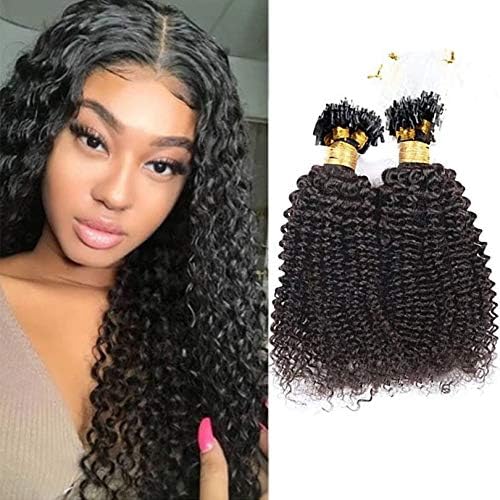 Kinky Curly Micro Loop Human Hair Extensions - Pre Bonded Small Curly Brazilian Hair with Micro Rings & Beads - 100 Strands 100g (14 Inch, Darkest Brown) - Perfect for Natural-Looking Volume & Styling for Parties & Special Occasions
